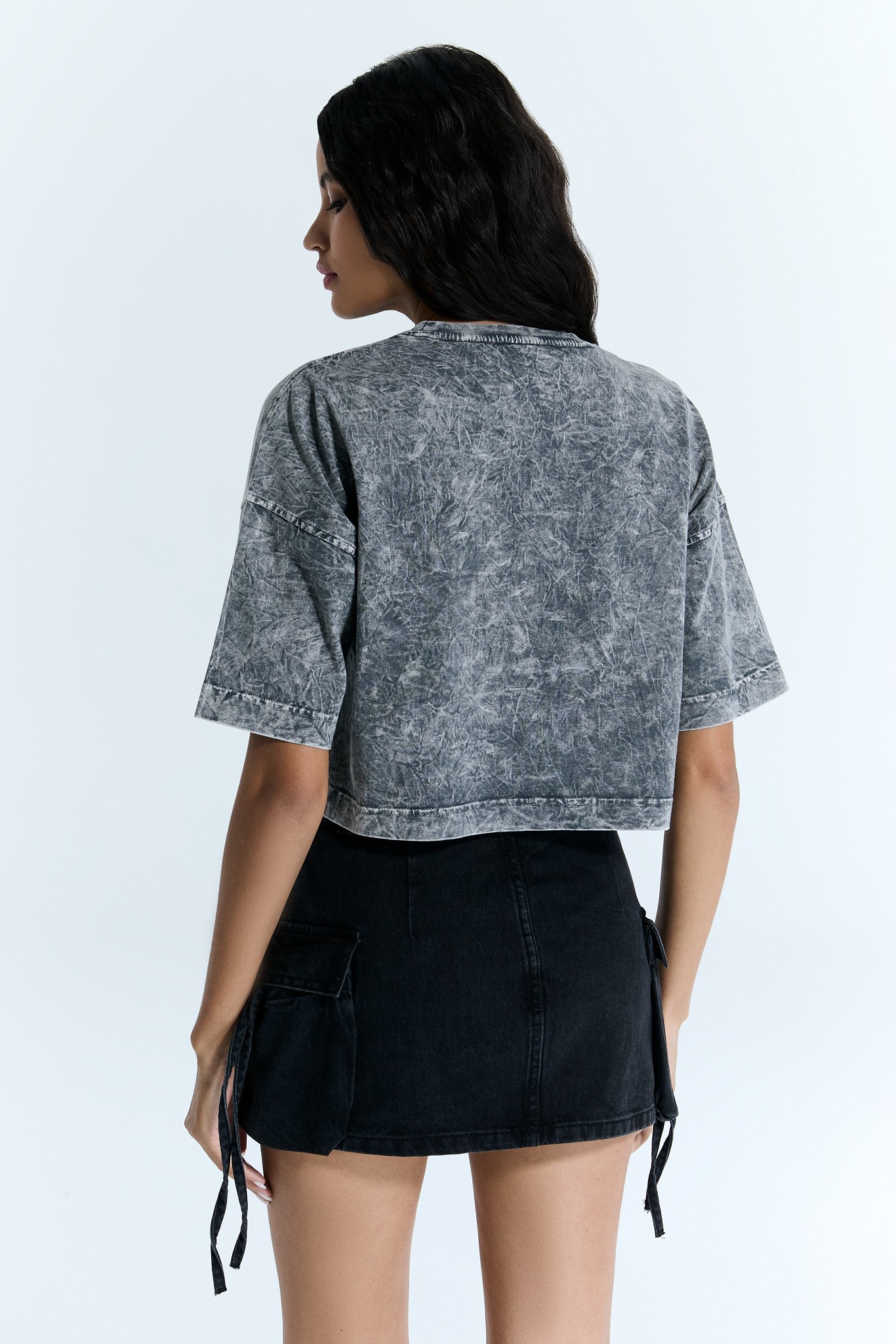 Kurzarm Grau Gemischt Gemustert Damen Crop