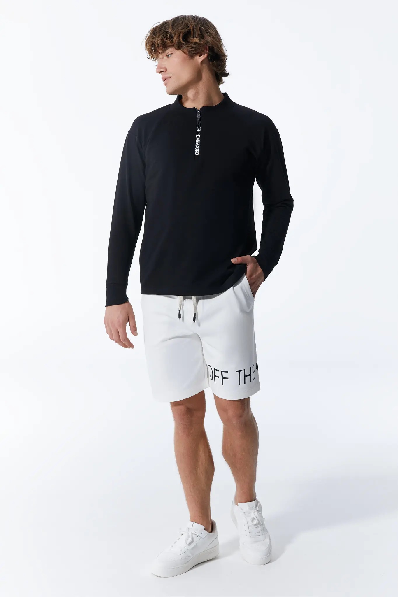 Weiß Basic-Shorts mit weitem Bein und Logo