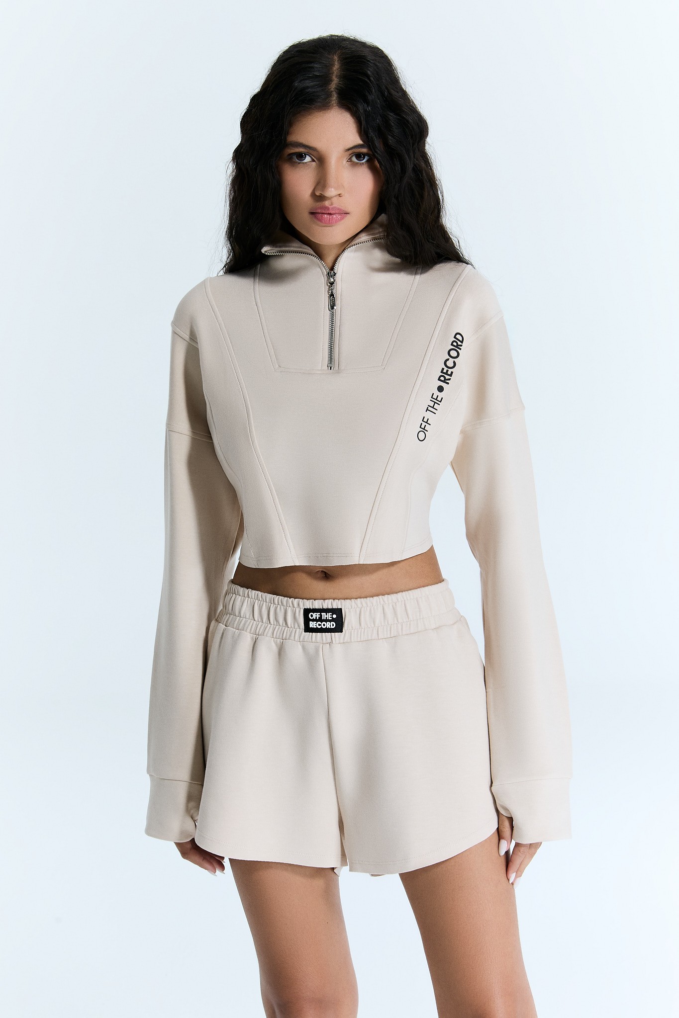 Zip Crop Creme Sweatshirt für Frauen