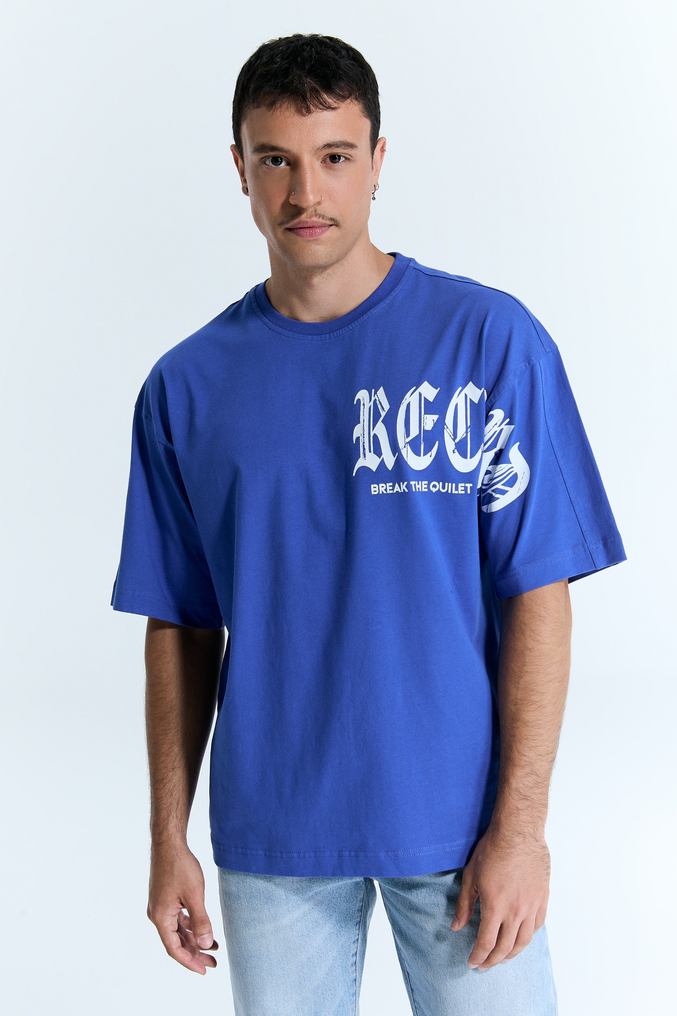 „RECORD“ Basic Herren T-Shirt Blau