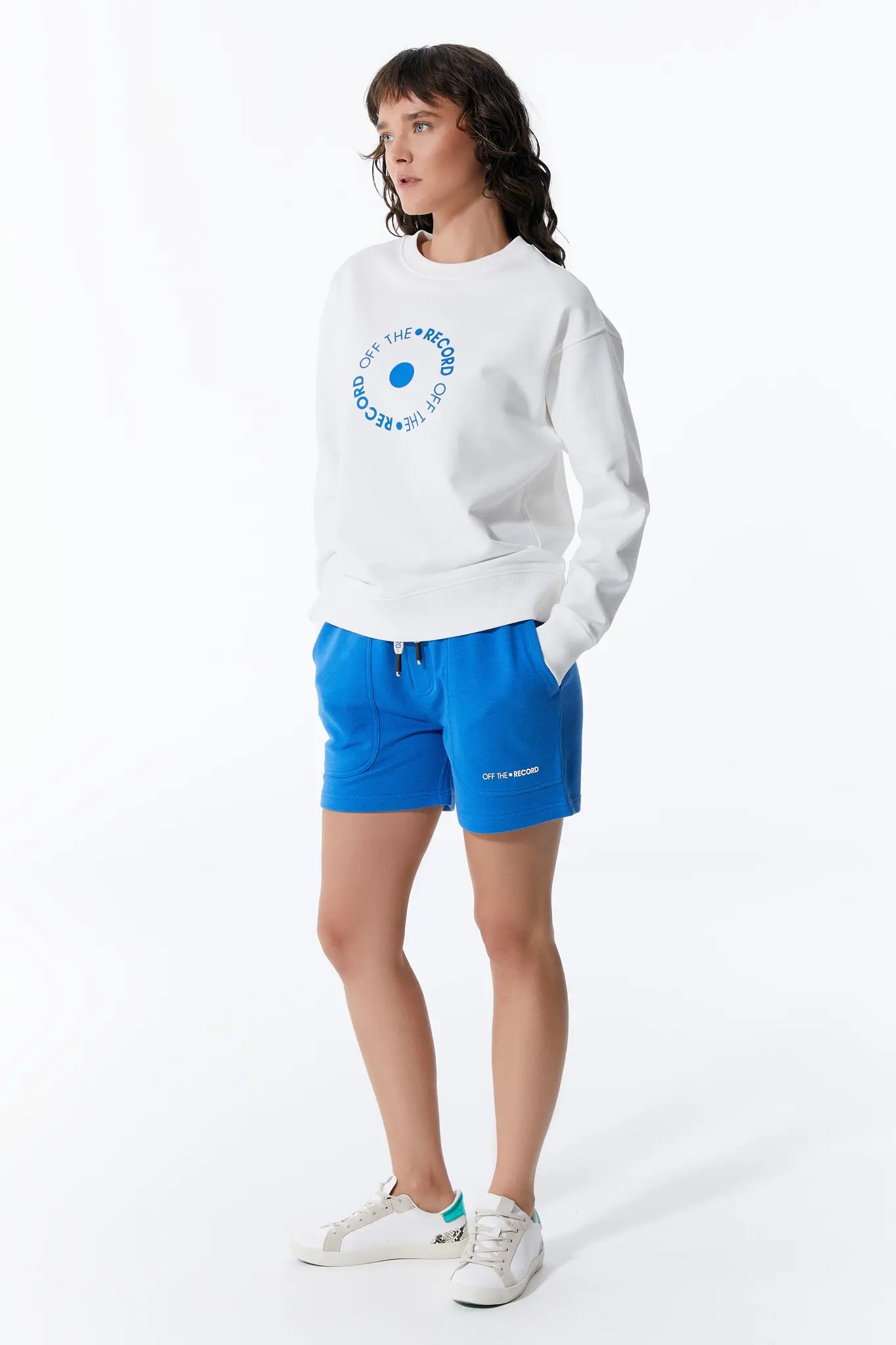 Rundes bedrucktes Weiß Damen-Sweatshirt