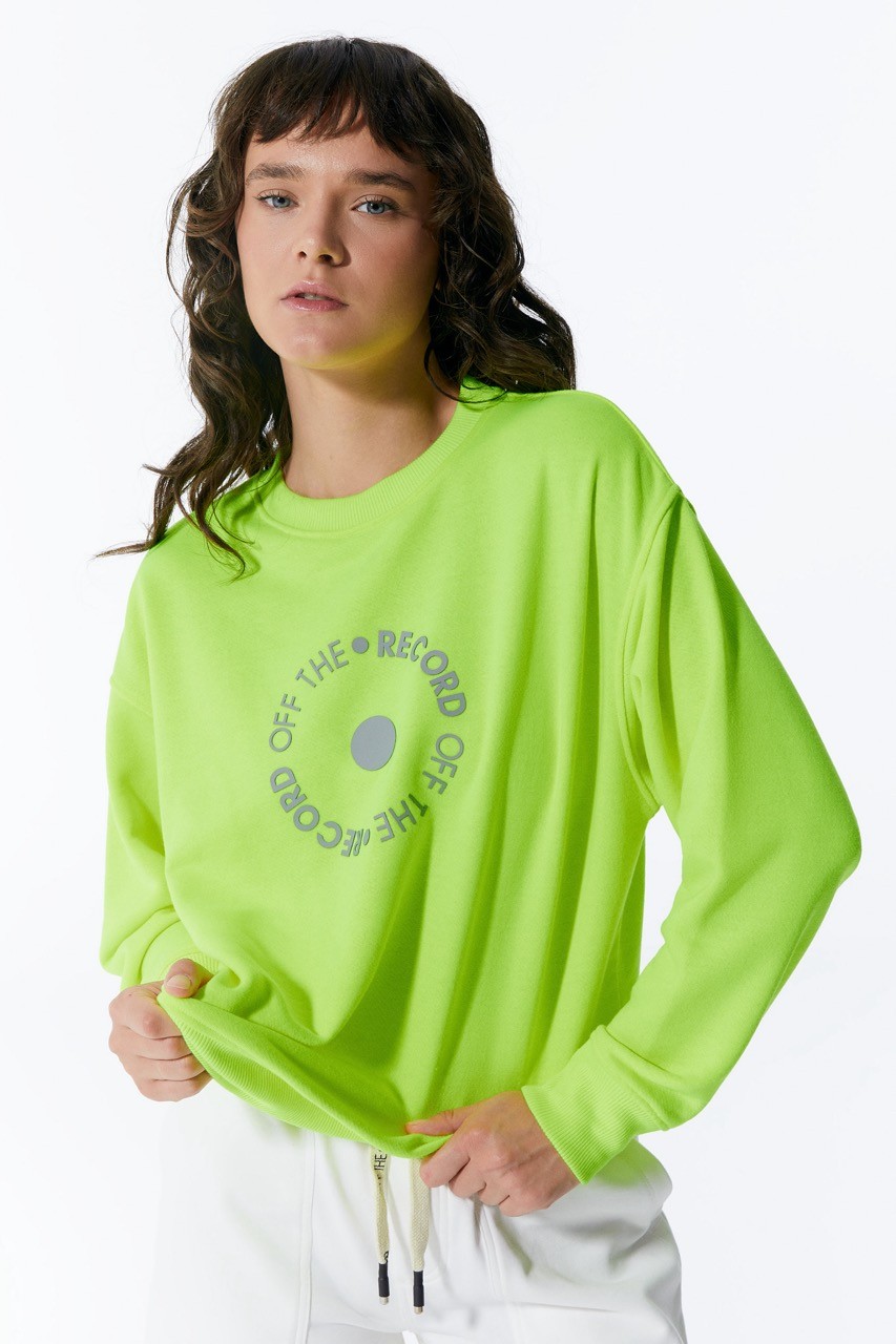 Rundes bedrucktes Neon Grün Damen-Sweatshirt