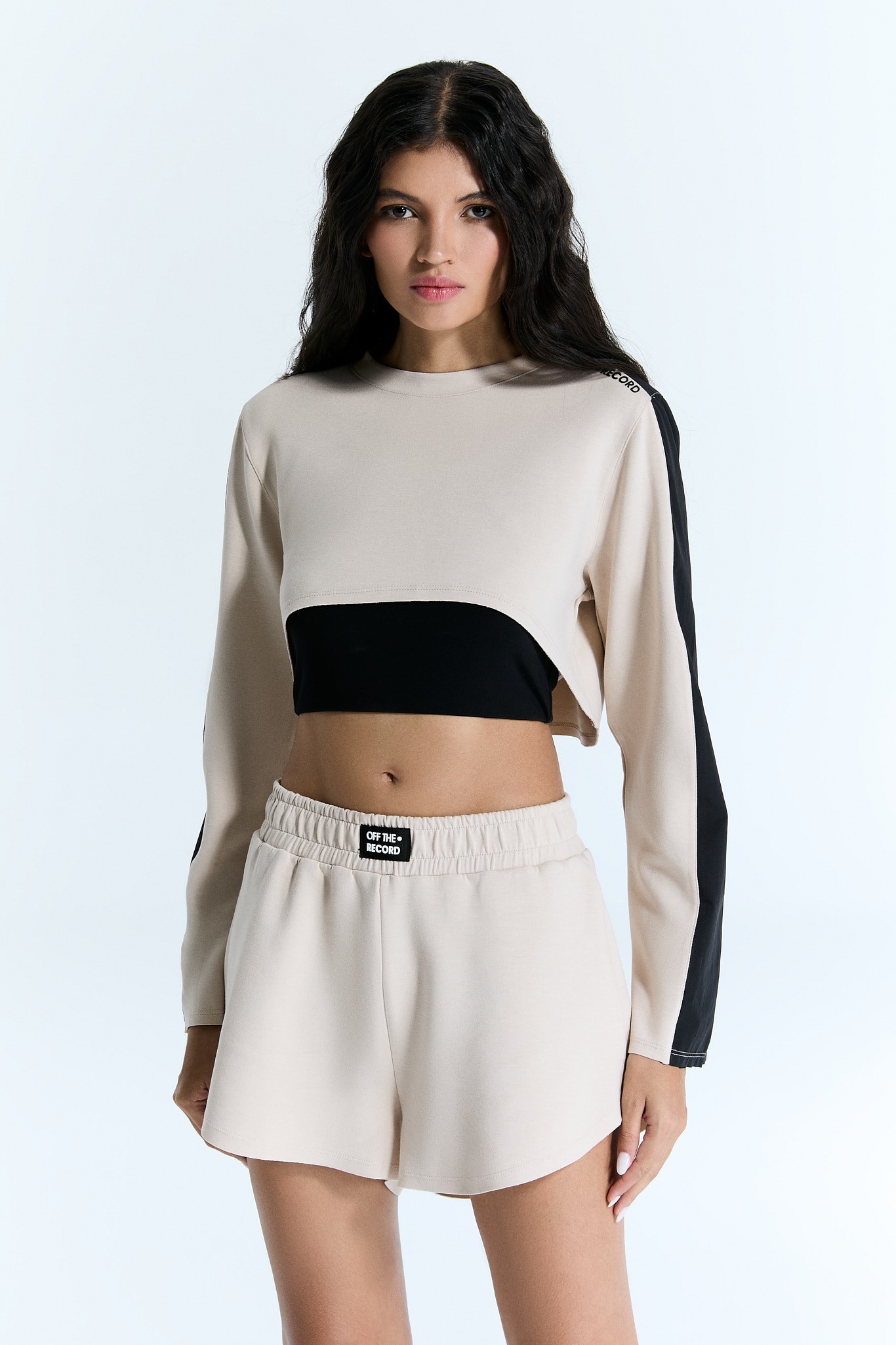 Kontrast Creme-Schwarz Damen Crop