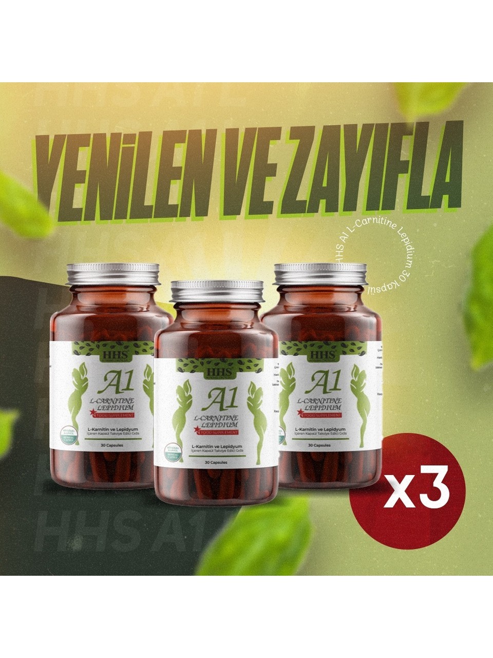 HHS A1 L-Carnitin Lepidium Pflanzliche Kapseln 30 Stück – 3er Set