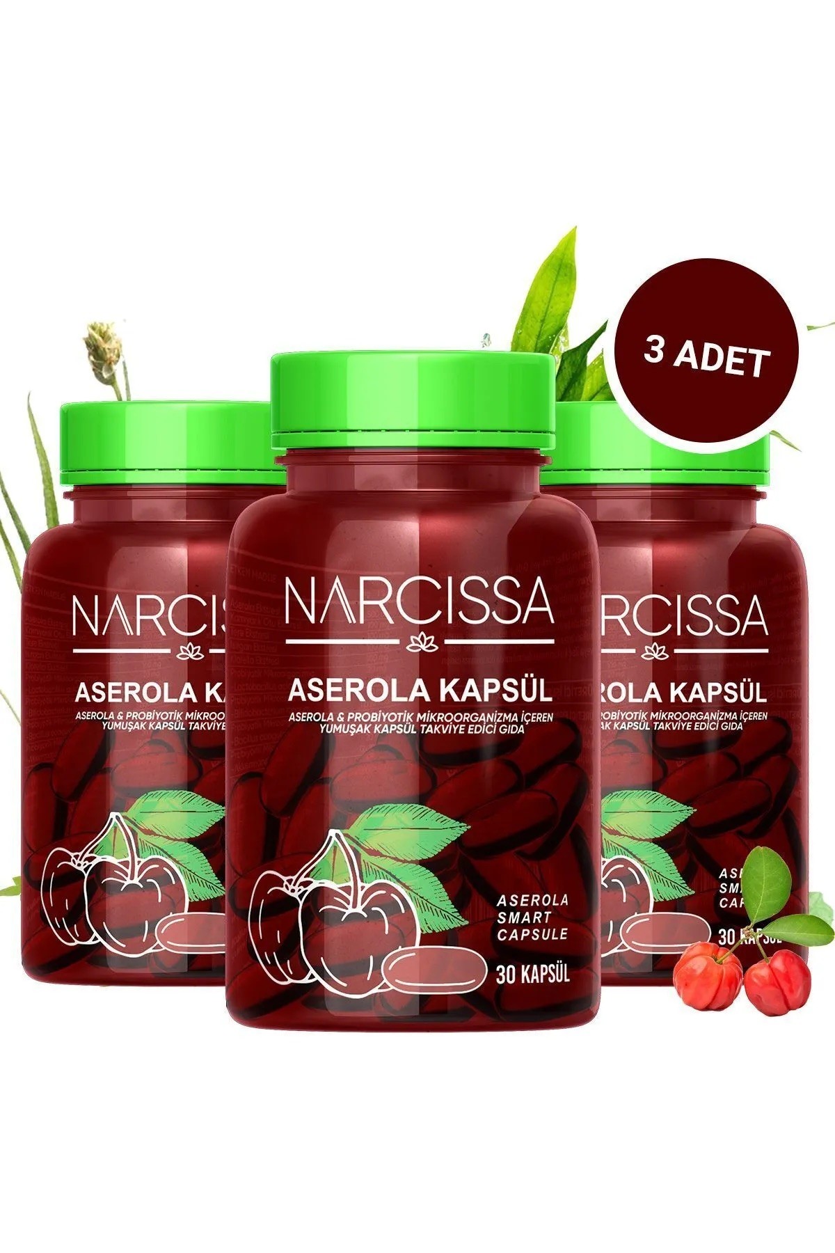 Narcissa 3er Set – Acerola Kapseln & Probiotische Mikroorganismen für Immunsystem & Darm