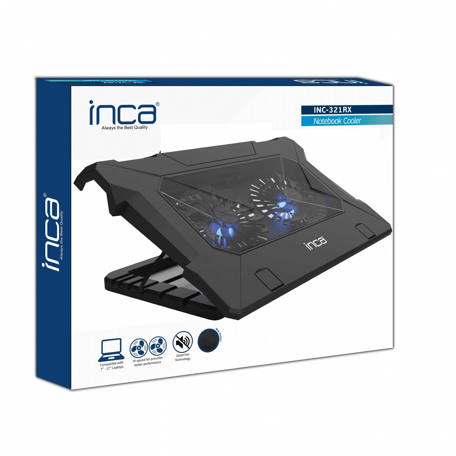 INCA INC-321RX ERGONOMSKI DVOSTRUKI VENTILATOR + STALAK+ TIHI HLADNJAK ZA NOTEBOOK SA GUMENOM CRNOM