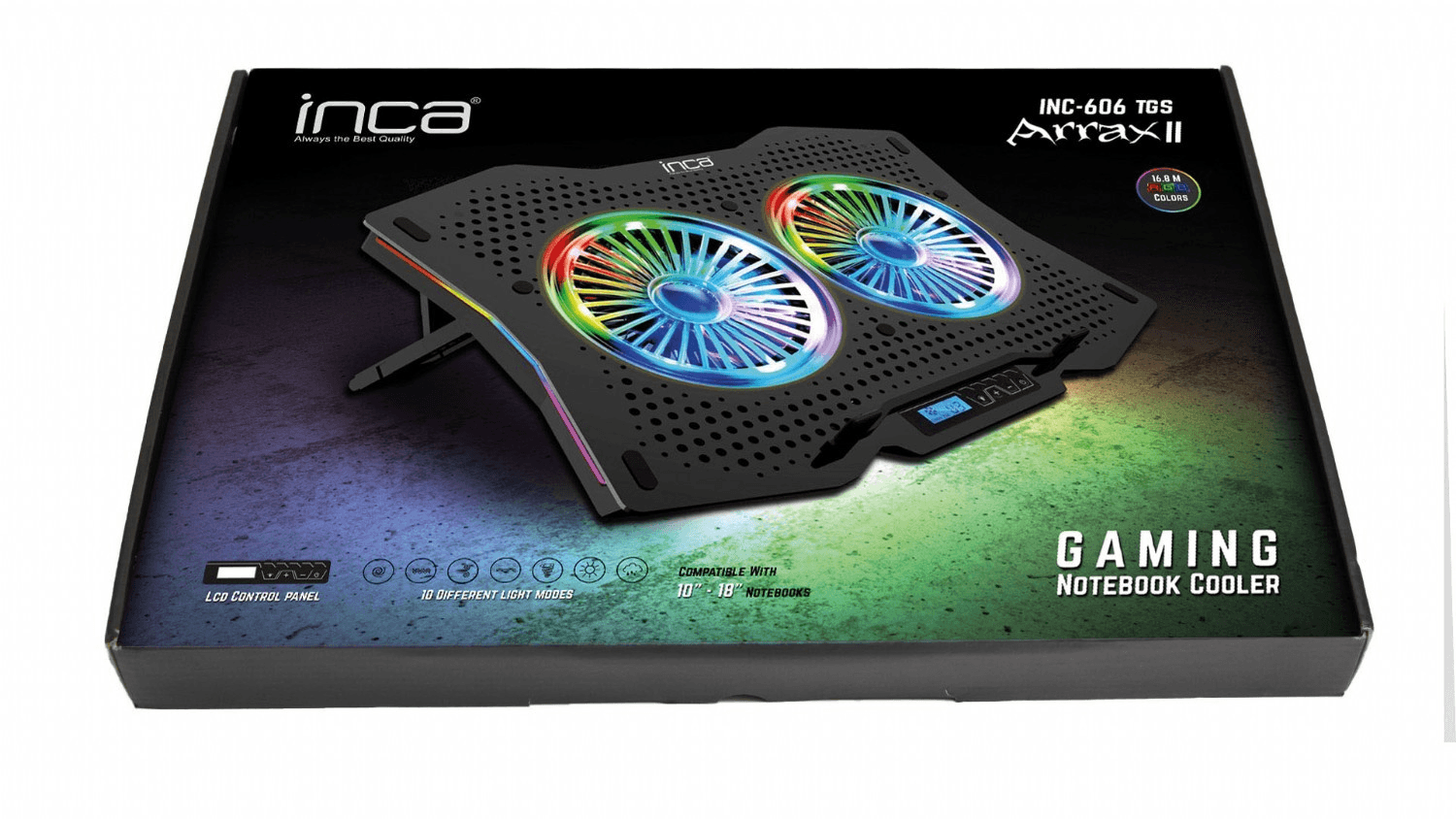 INCA INC-606TGS ARRAX II 2X RGB VENTILATOR, LCD KONTROLNA TABLA, 7-STEPENI 10"-18" GAMING NOTEBOOK COOLER