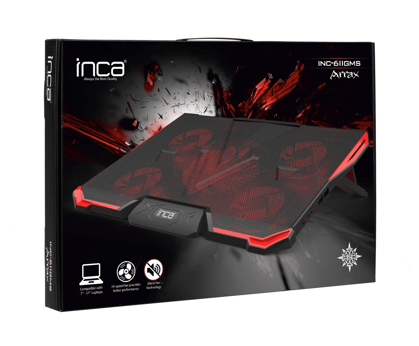 INCA INC-611GMS ARRAX GAMING NOTEBOOK COOLER 5X FAN, 6 FAZA, 2X USB, 13"-17"