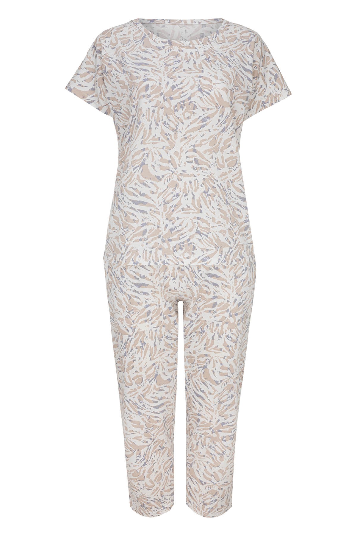 Damen Capri Pyjama | 100 % Baumwolle mit Naturmuster