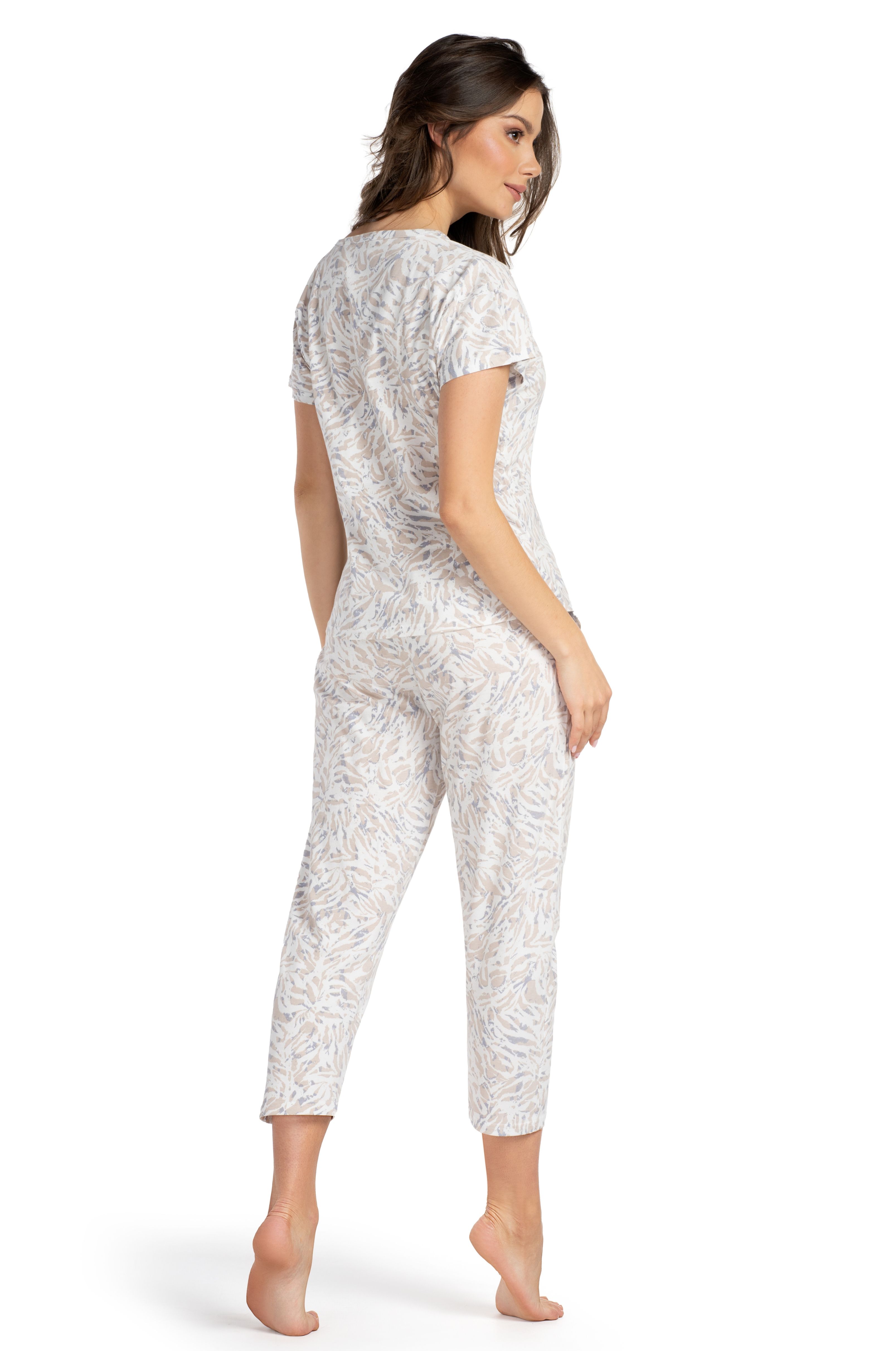 Damen Capri Pyjama | 100 % Baumwolle mit Naturmuster