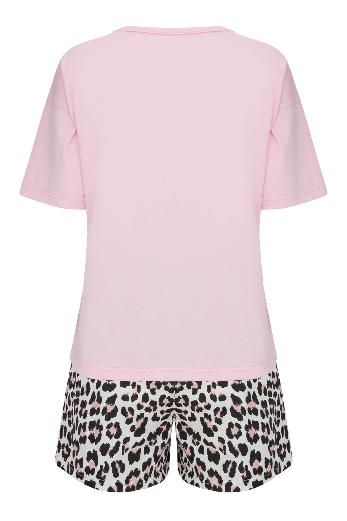 Damen Shorty Schlafanzug aus Baumwolle – Rosa T-Shirt & Shorts mit Animal-Print