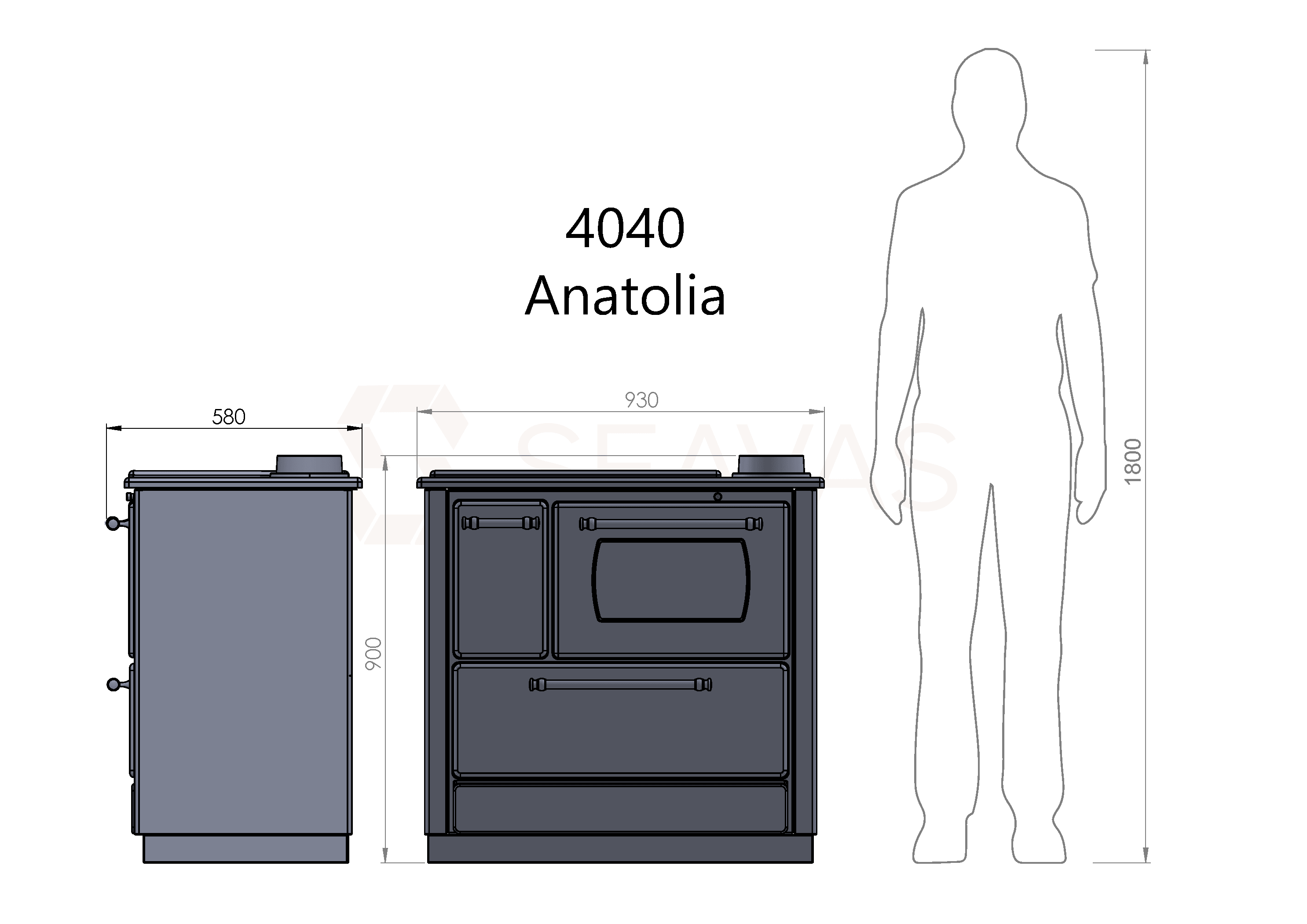 4040 Anatolia Küchenofen mit Thermostat und , 7,9 kW, EEK A+,