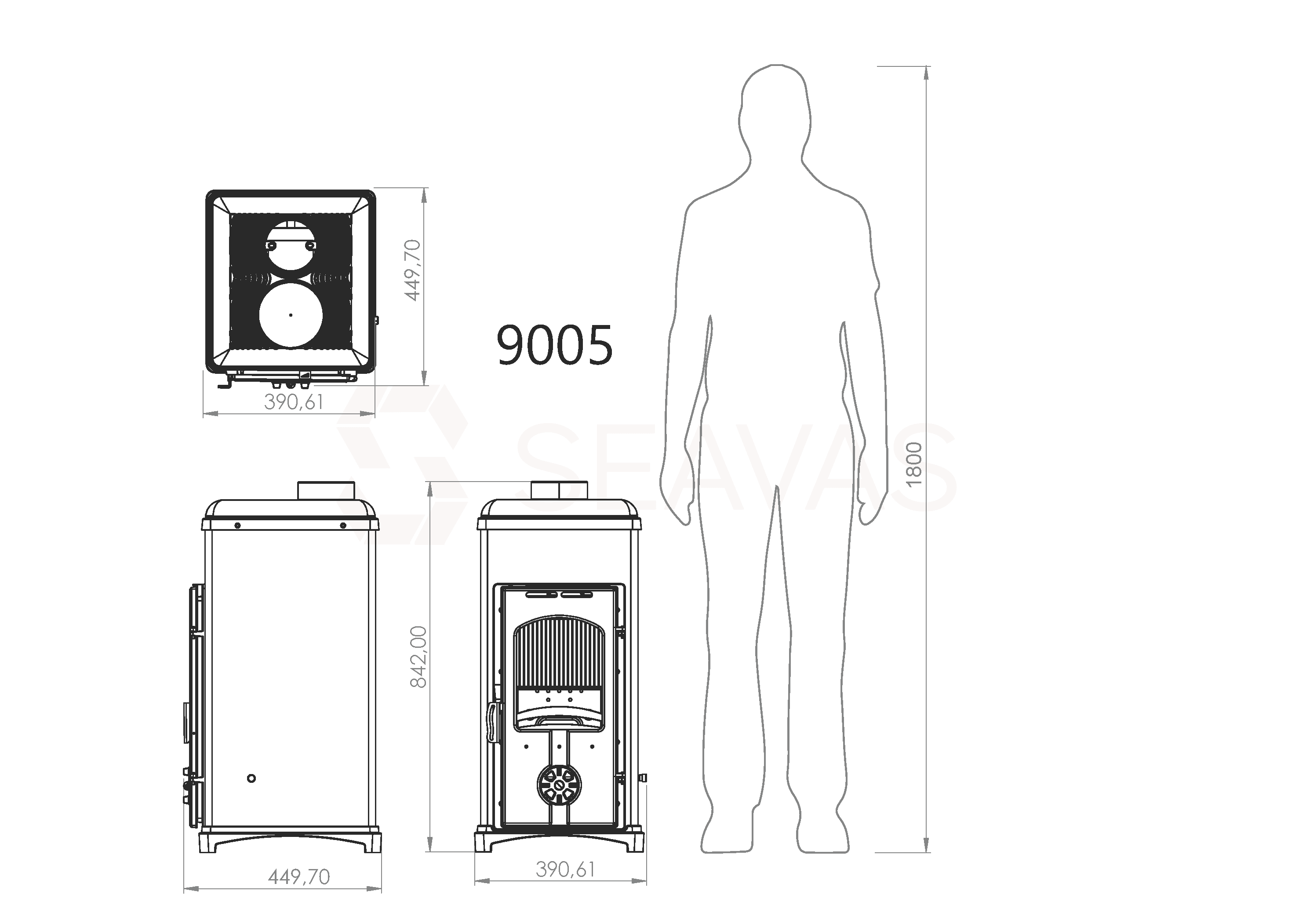 Hosseven 9005 Kaminofen, Schwedenofen, Holzofen, 6,4 kW, BImSchV Stufe 2 – Anthrazit, Weiß, Burgunderrot, Grün