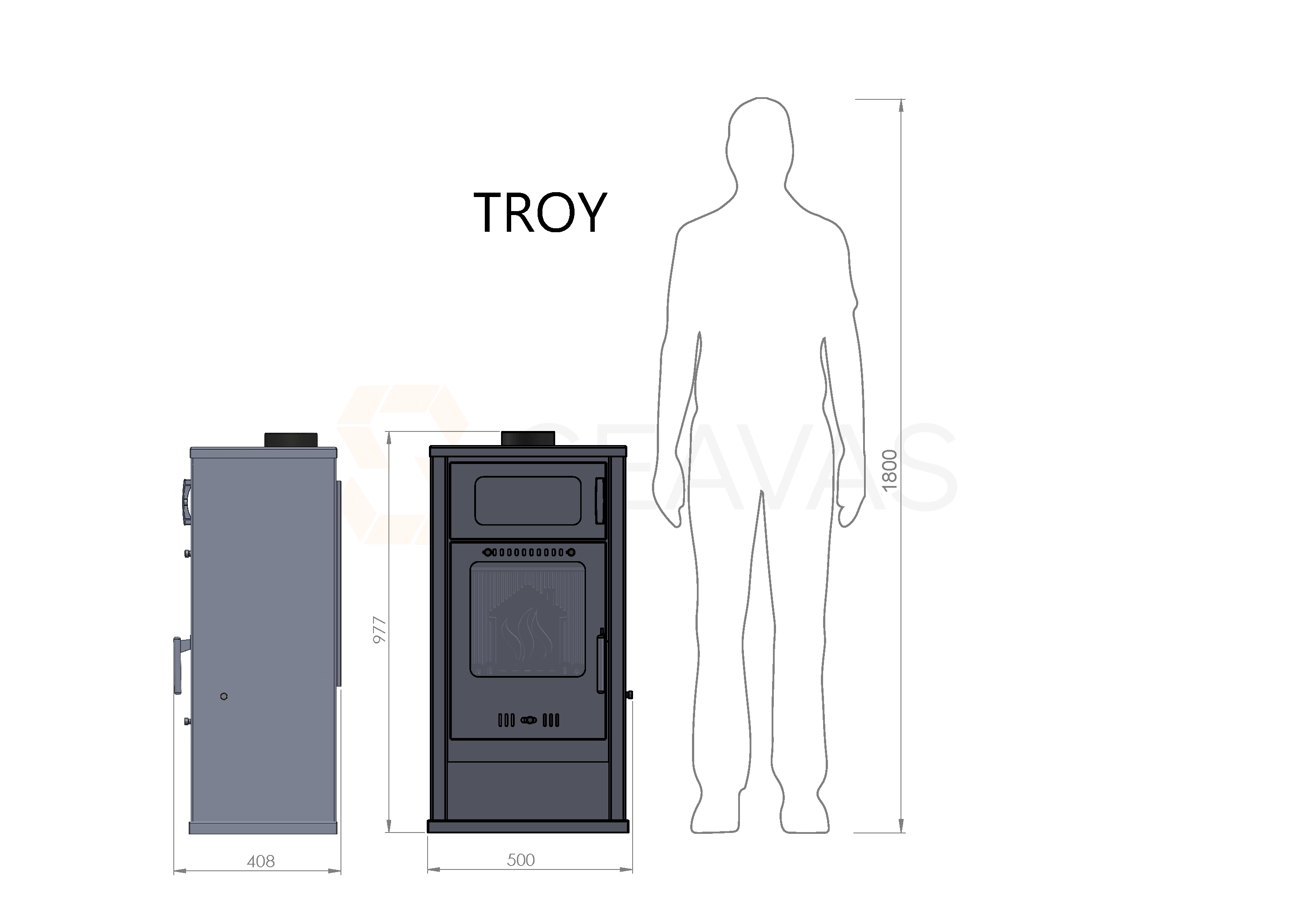 5025 Troy - vielseitiger Kaminofen mit Backfach, 7,8 kW, EEK: A