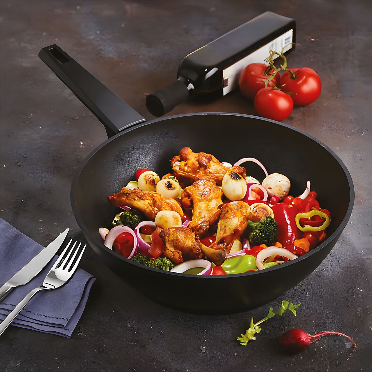 CAZORIA Cast Wok Pan 29 cm - Black
