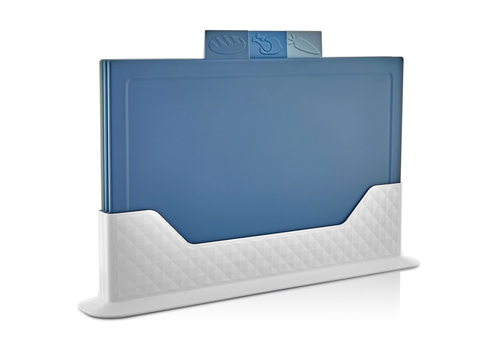 CAZORIA Flat Cutting Board Set with Stand (4 Pcs) - Blue