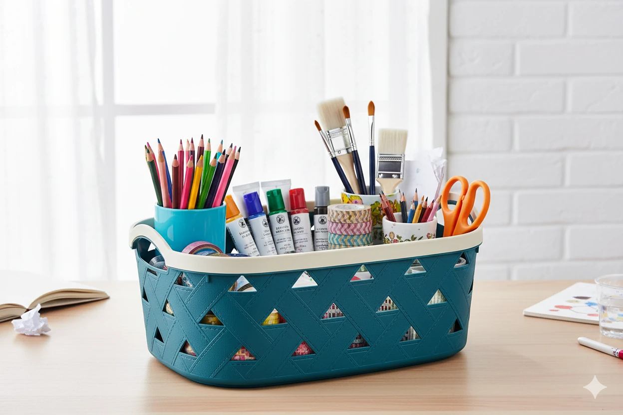 Coș cu Model de Piele LEATHER, 16,7 L - Albastru