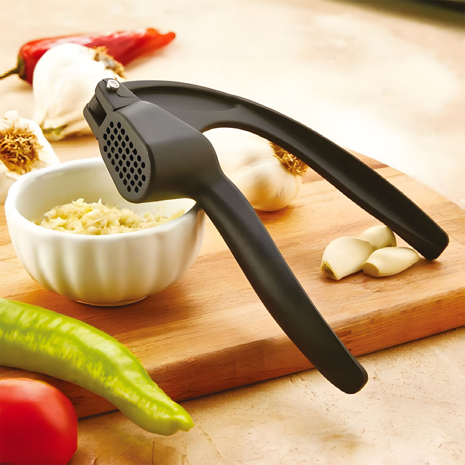 CAZORIA Cast Eco Garlic Press Crusher - Black