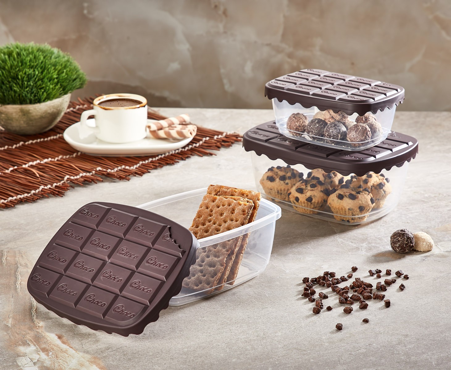 Set Cutii CHOCO (3 buc) (0,8 L - 1,4 L - 2,0 L) - Maro