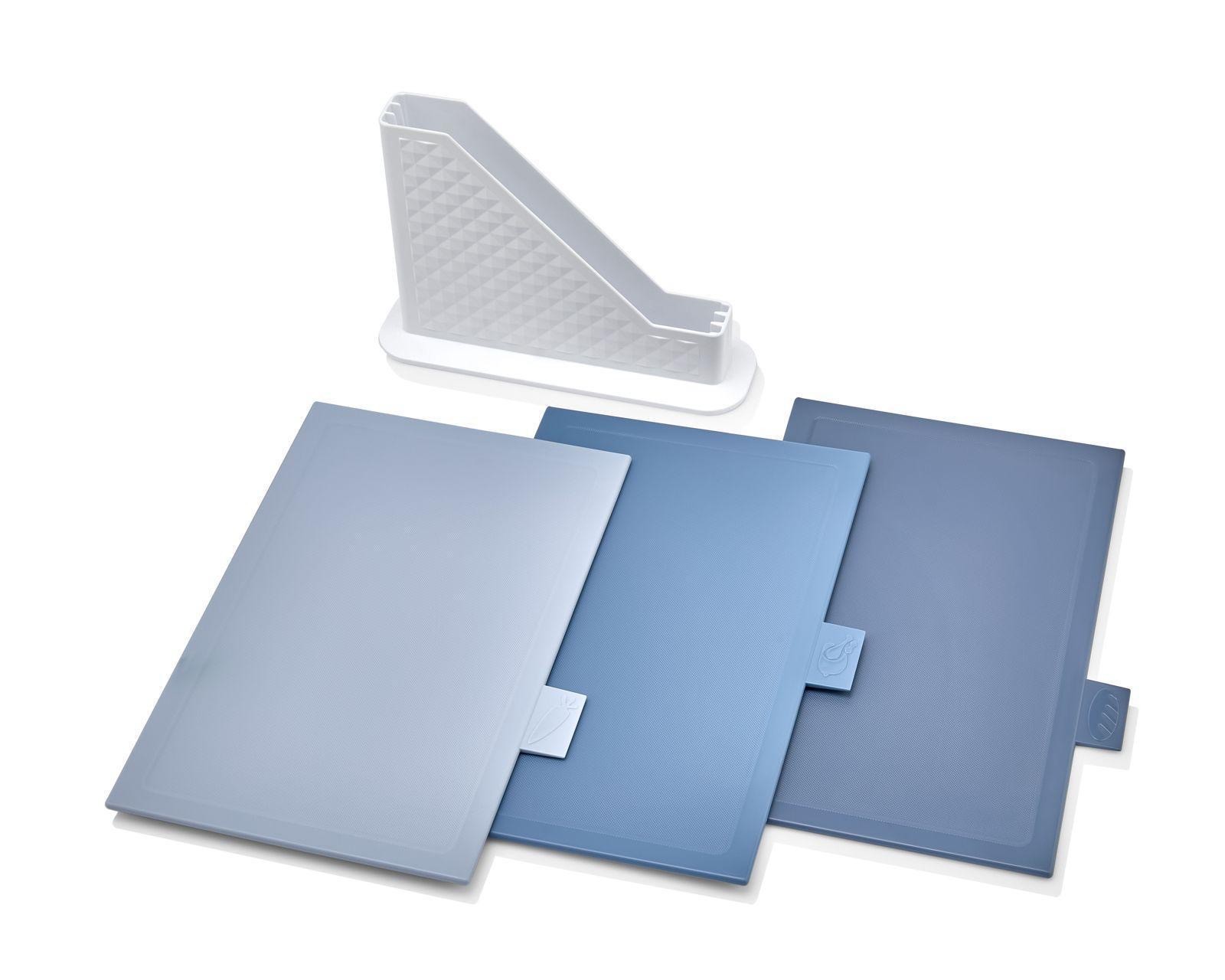 CAZORIA Flat Cutting Board Set with Stand (4 Pcs) - Blue