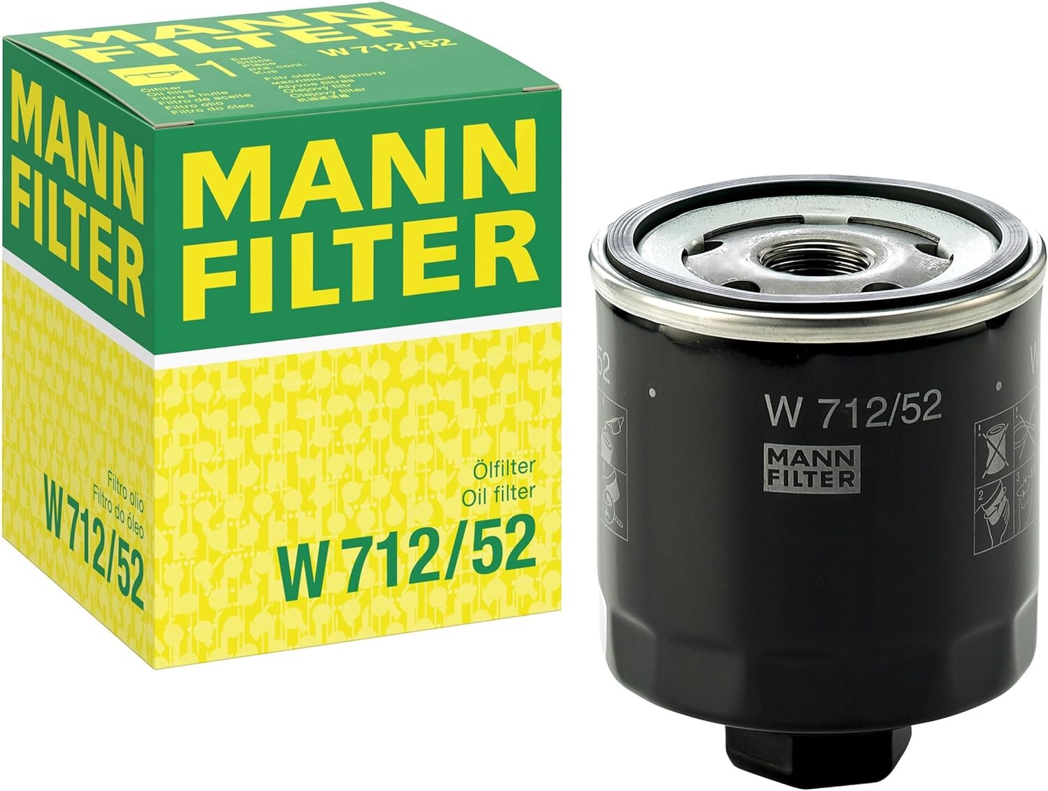 MANN FILTER W 712/52 ÖLFILTER - FÜR Volkswagen Golf 3-4-5-6, Polo 2-3-4-5, Caddy 2-3, Skoda Octavia 1-2, Fabia 1-2, Seat Ibiza 2-3-4-5, Leon 1-2, Audi A2(8Z) 1.4