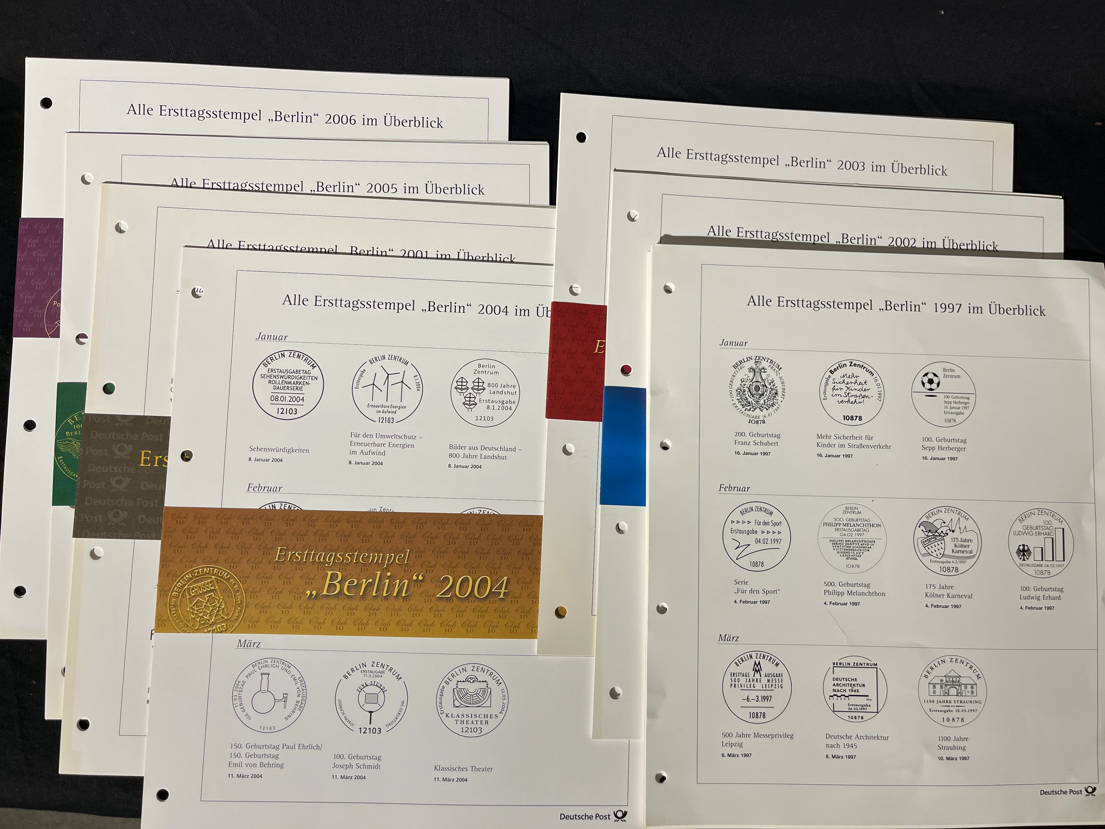 Vordruckblätter "Alle Ersttagssonderstempel Berlin der Jahrgänge 1997 bis 2006 im Überblick"