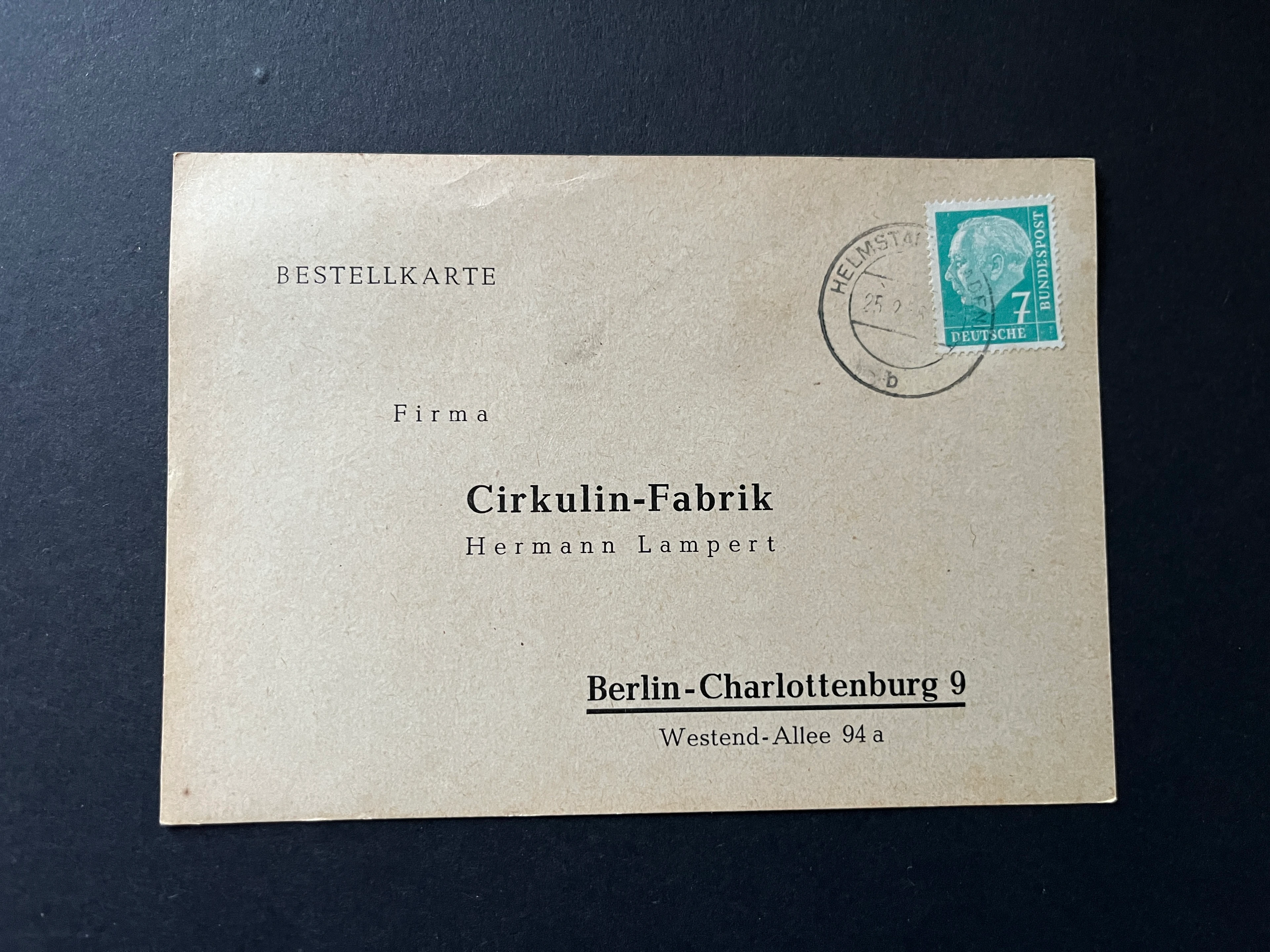 Postkarte BUND "Cirkulin" mit MICHEL#181x gestempelt und echt gelaufen