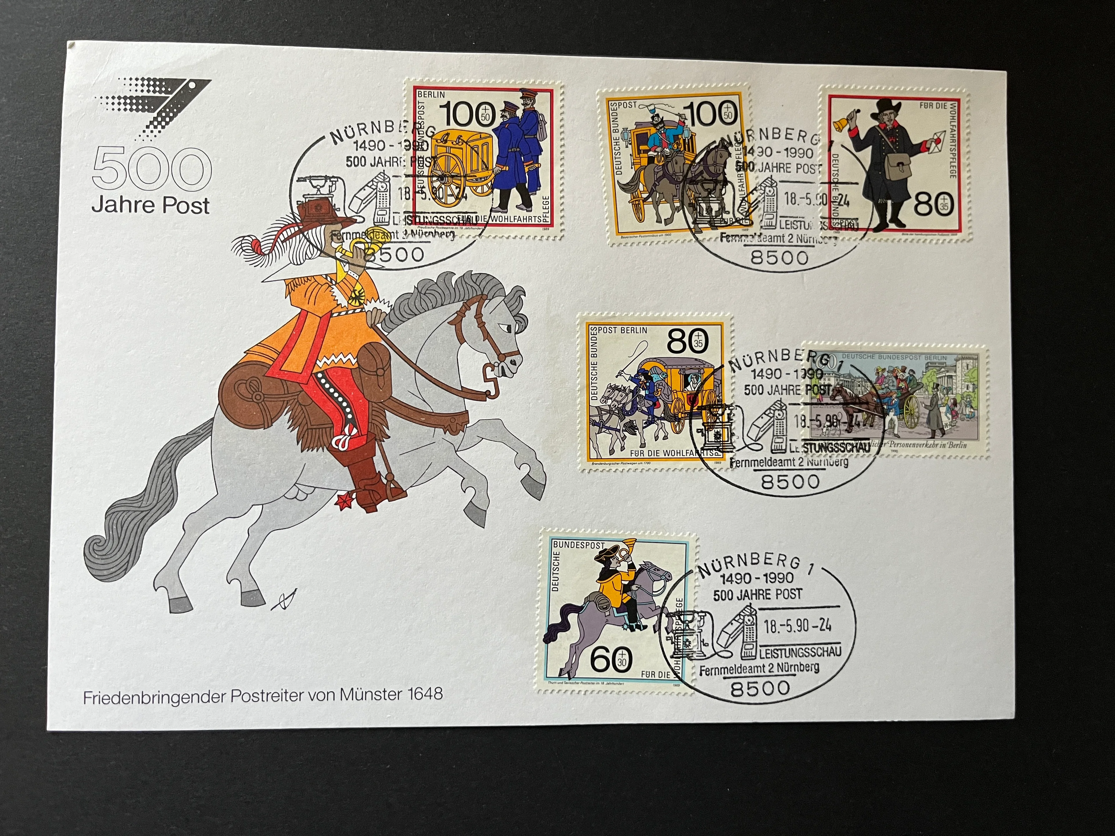 Sonderkarte Friedenbringender Postreiter von Münster 1990