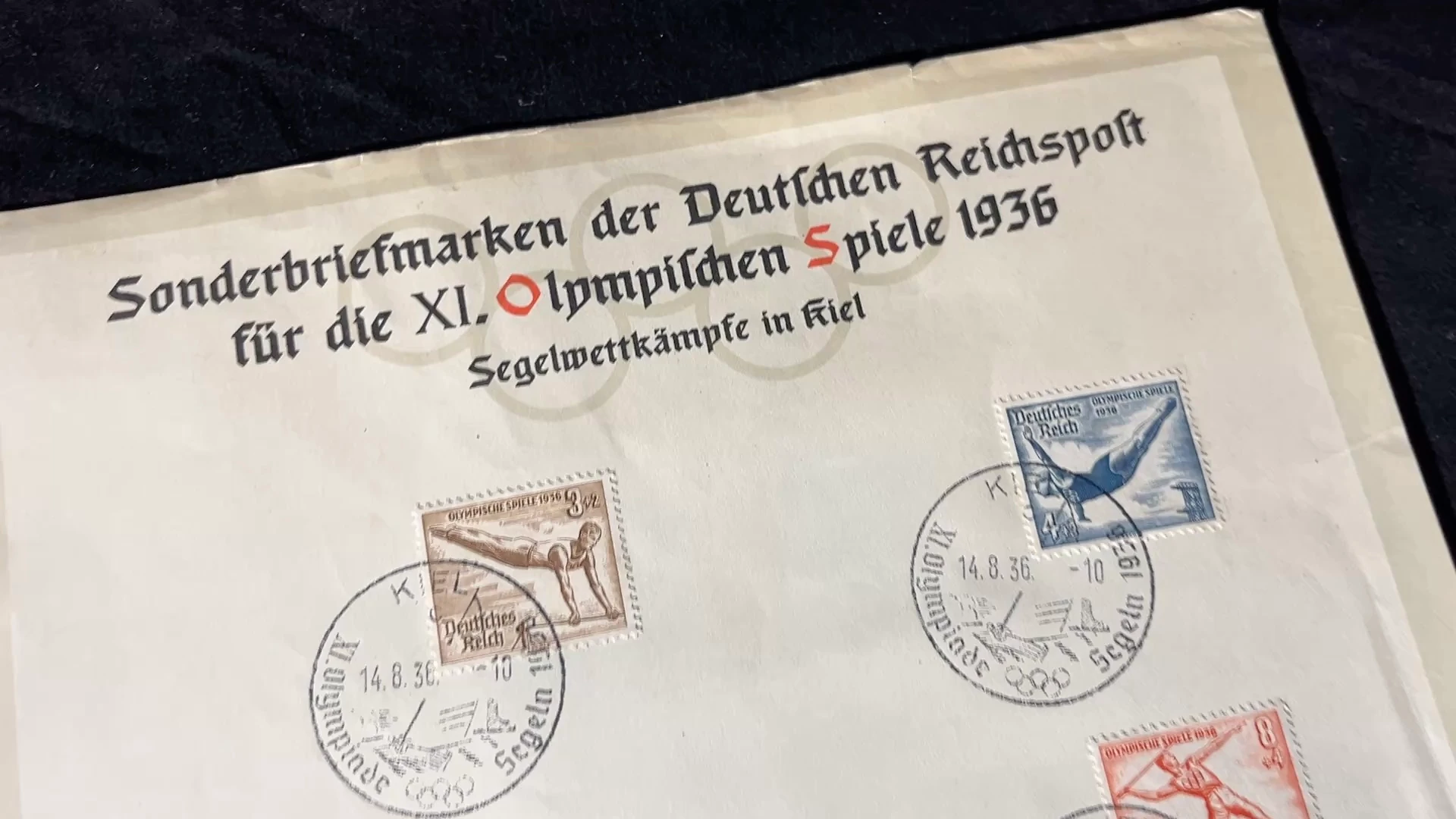 Schmuckblatt Sonderbriefmarken der Reichspost für die XI. Olympischen Spiele 1936