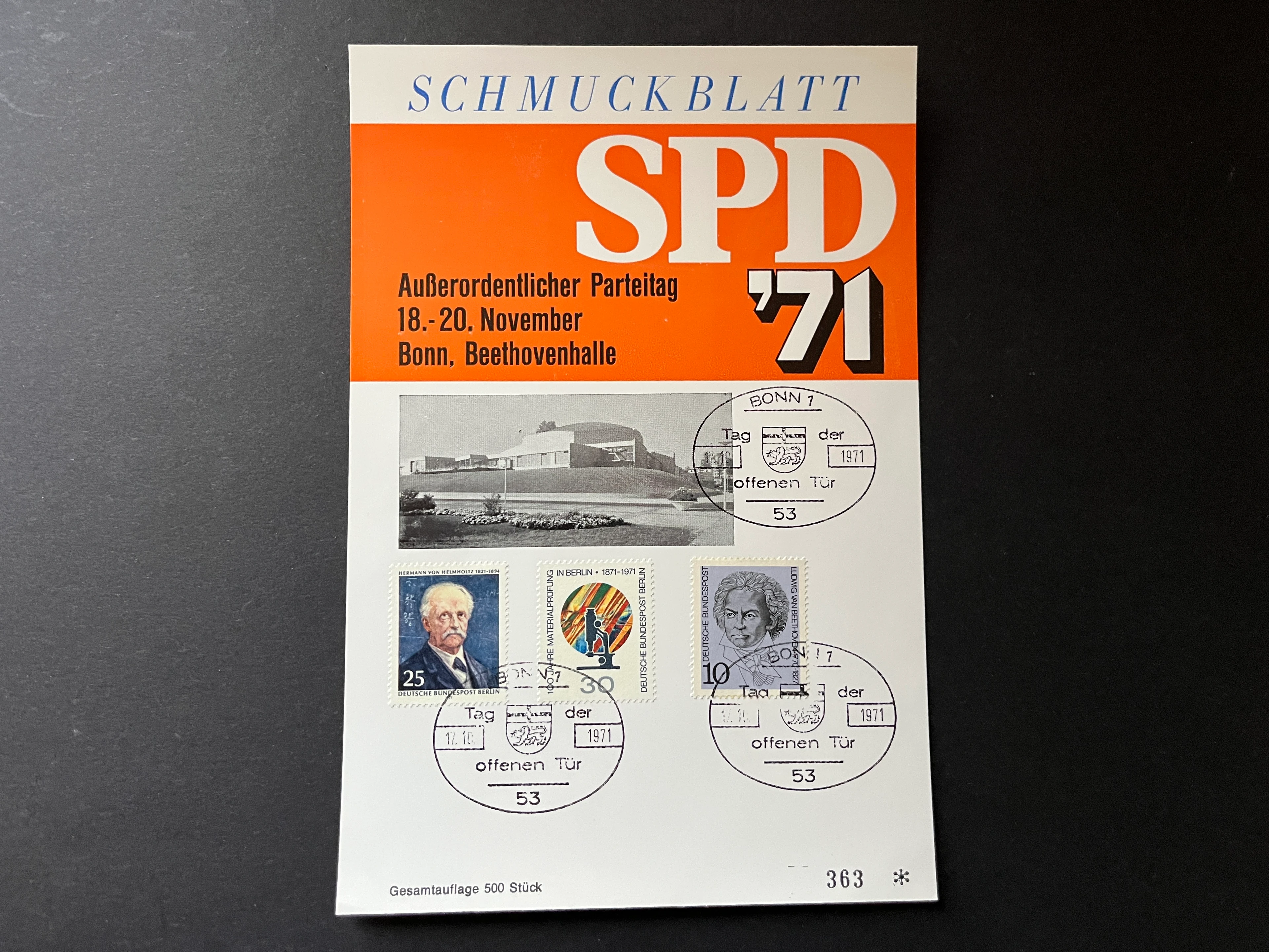 Schmuckblatt SPD 1971 - Sondergestempelt