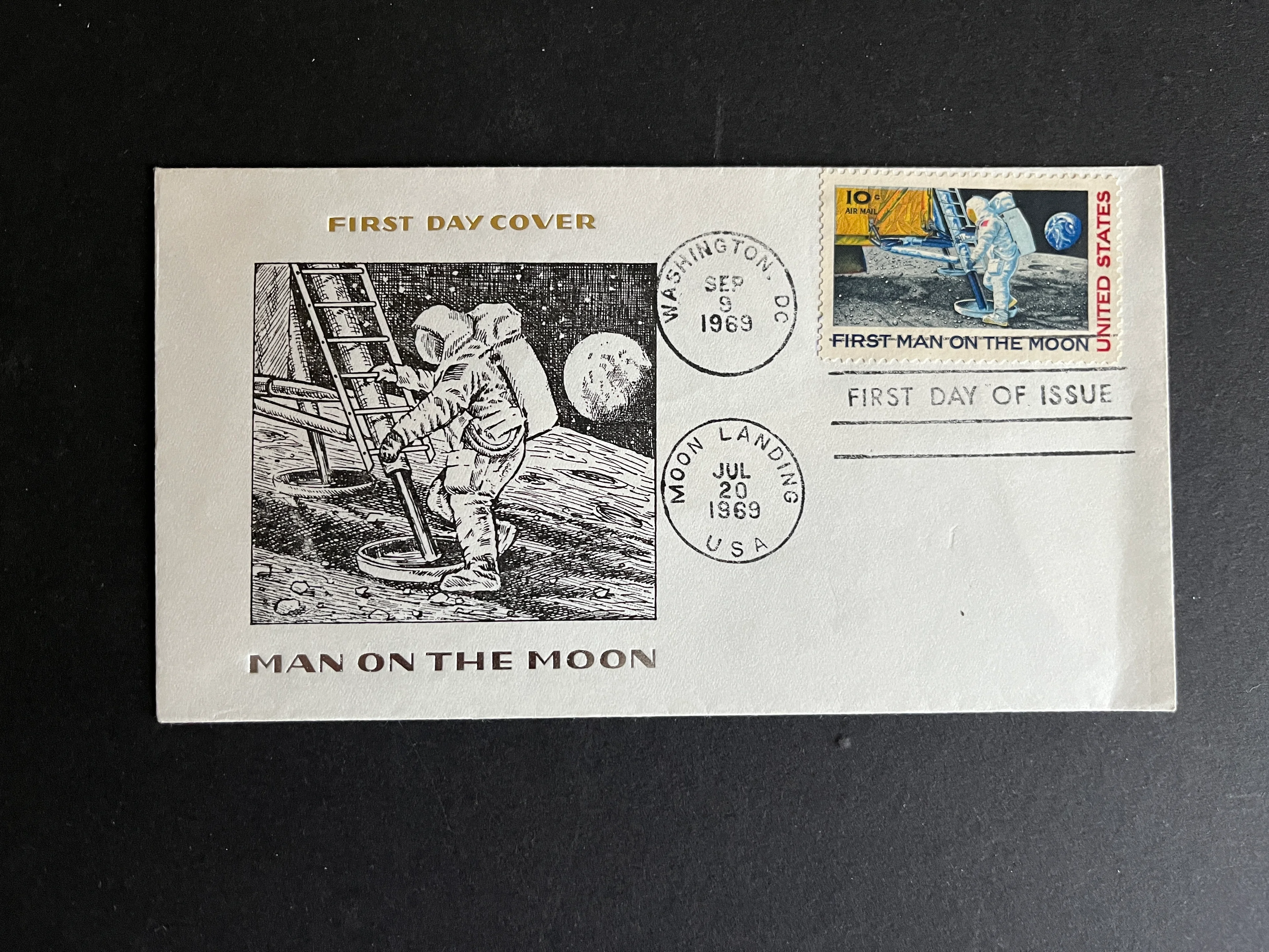 First Day of Issue Brief USA "Man on the Moon" 9.9.1969 gestempelt