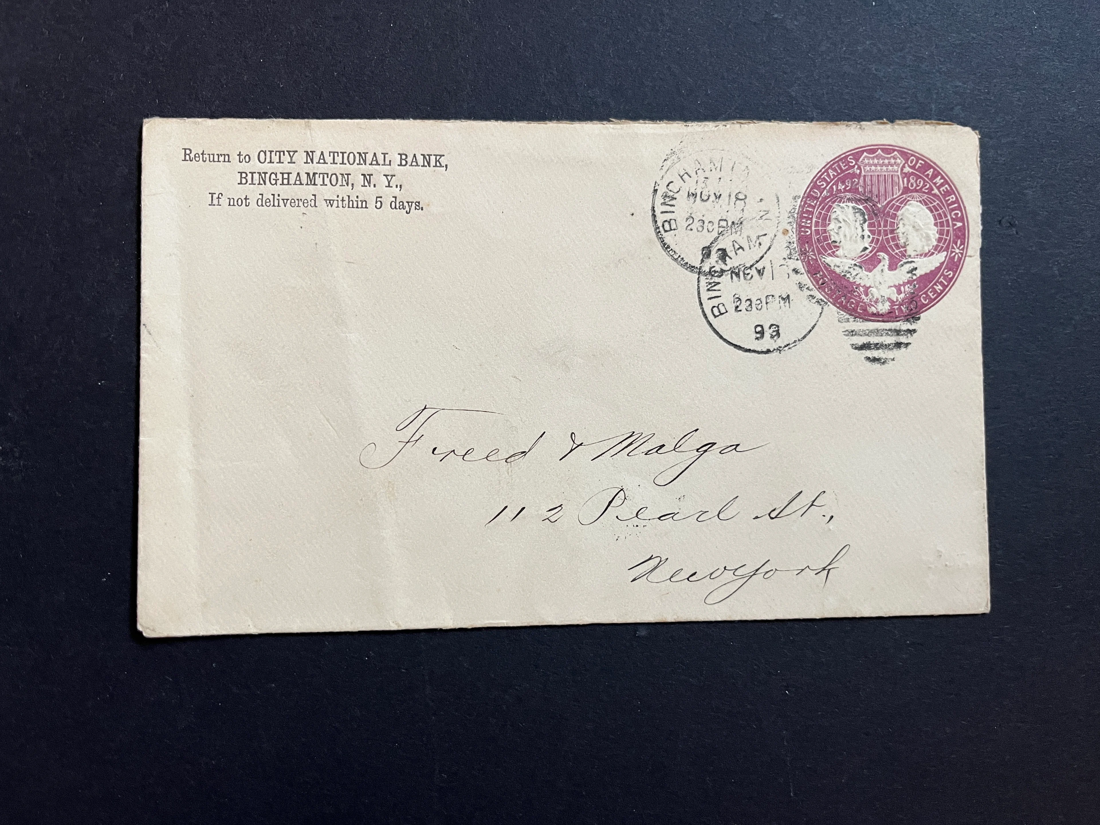 Brief USA "City National Bank" gestempelt 1893 gestmpelt und echt gelaufen