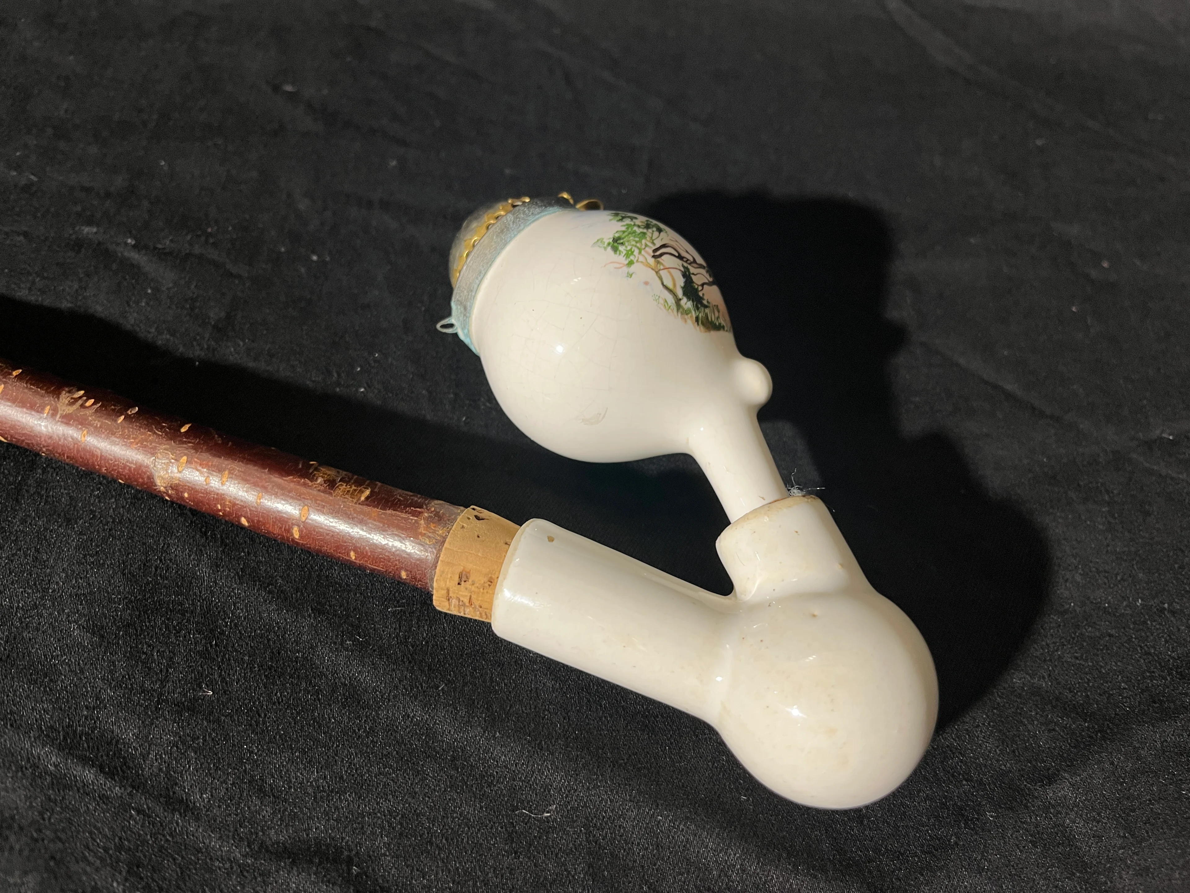 Porzellanpfeife 19. Jhd mit Jagdmotiv - ungebraucht