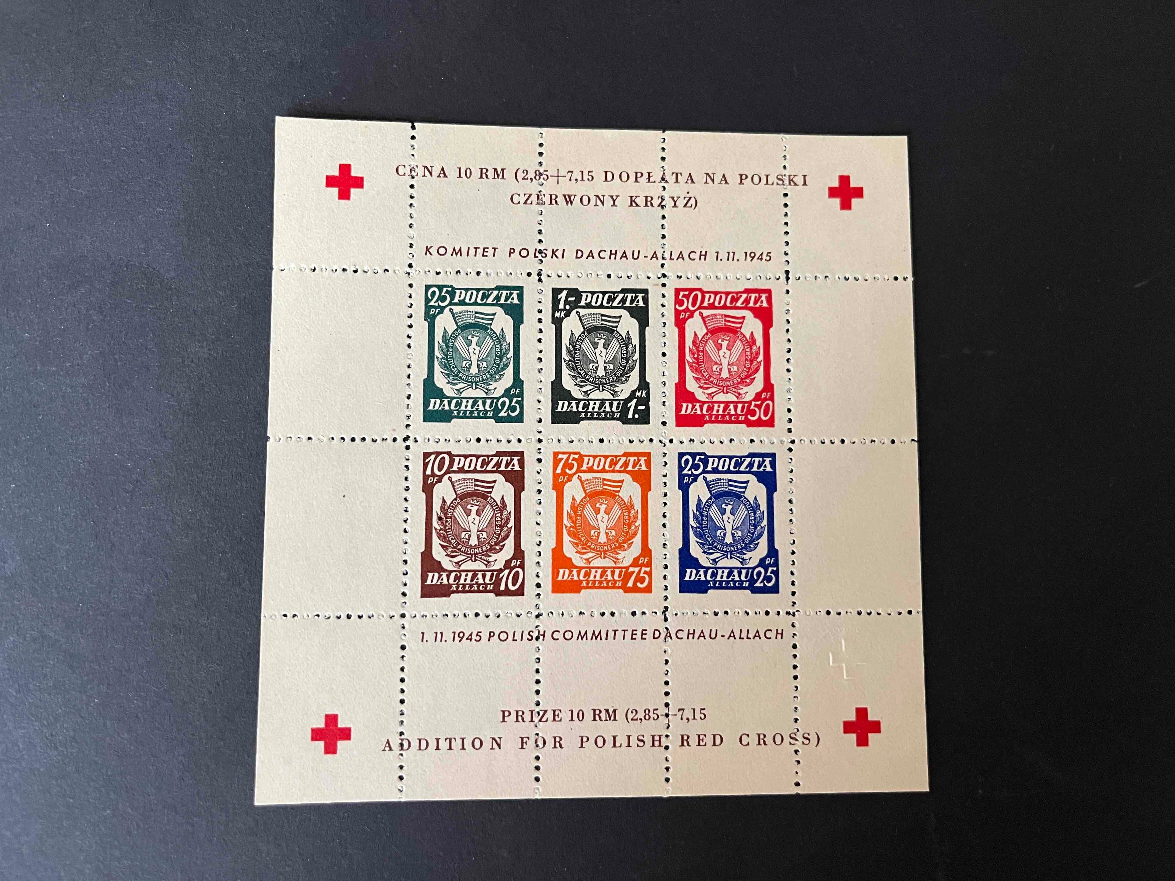 Polen 1945 Polnische Lagerpost Dachau - Allach Block Ausgabe des Roten Kreuz