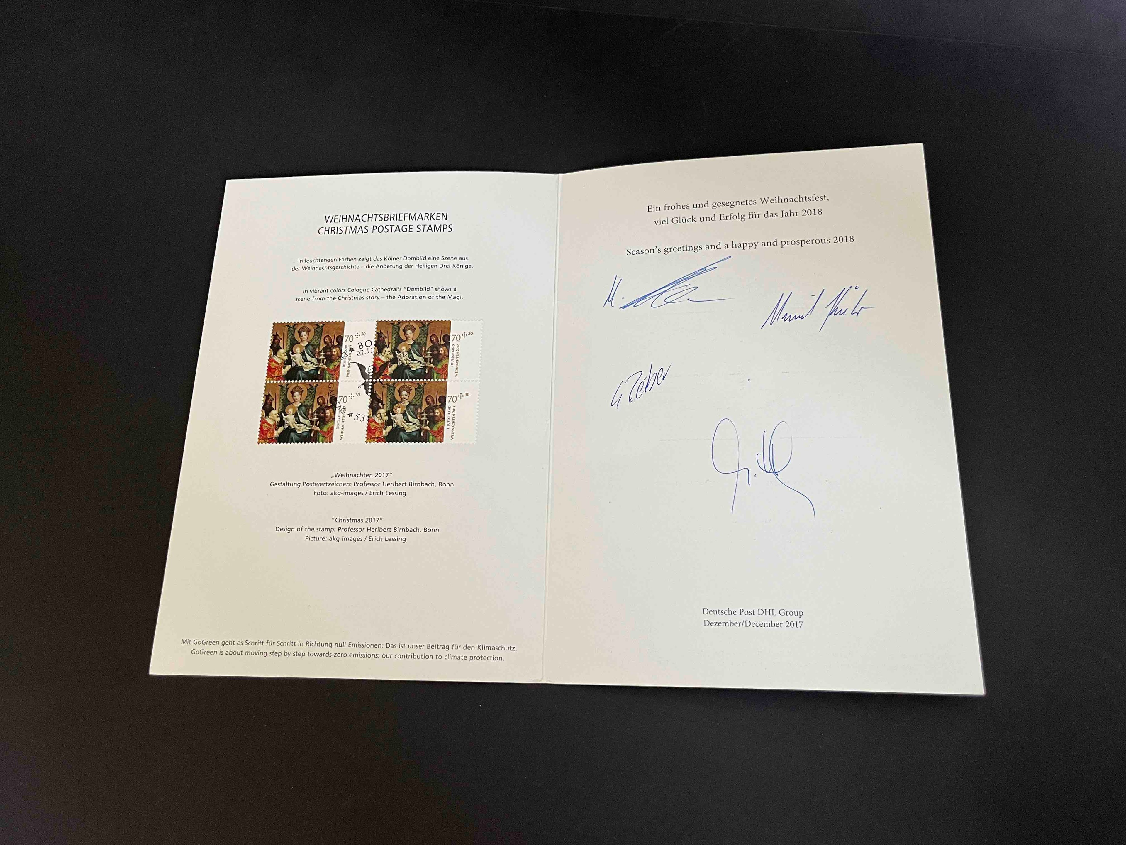 Weihnachtskarte der Deutschen Post DHL Group Dezember 2017