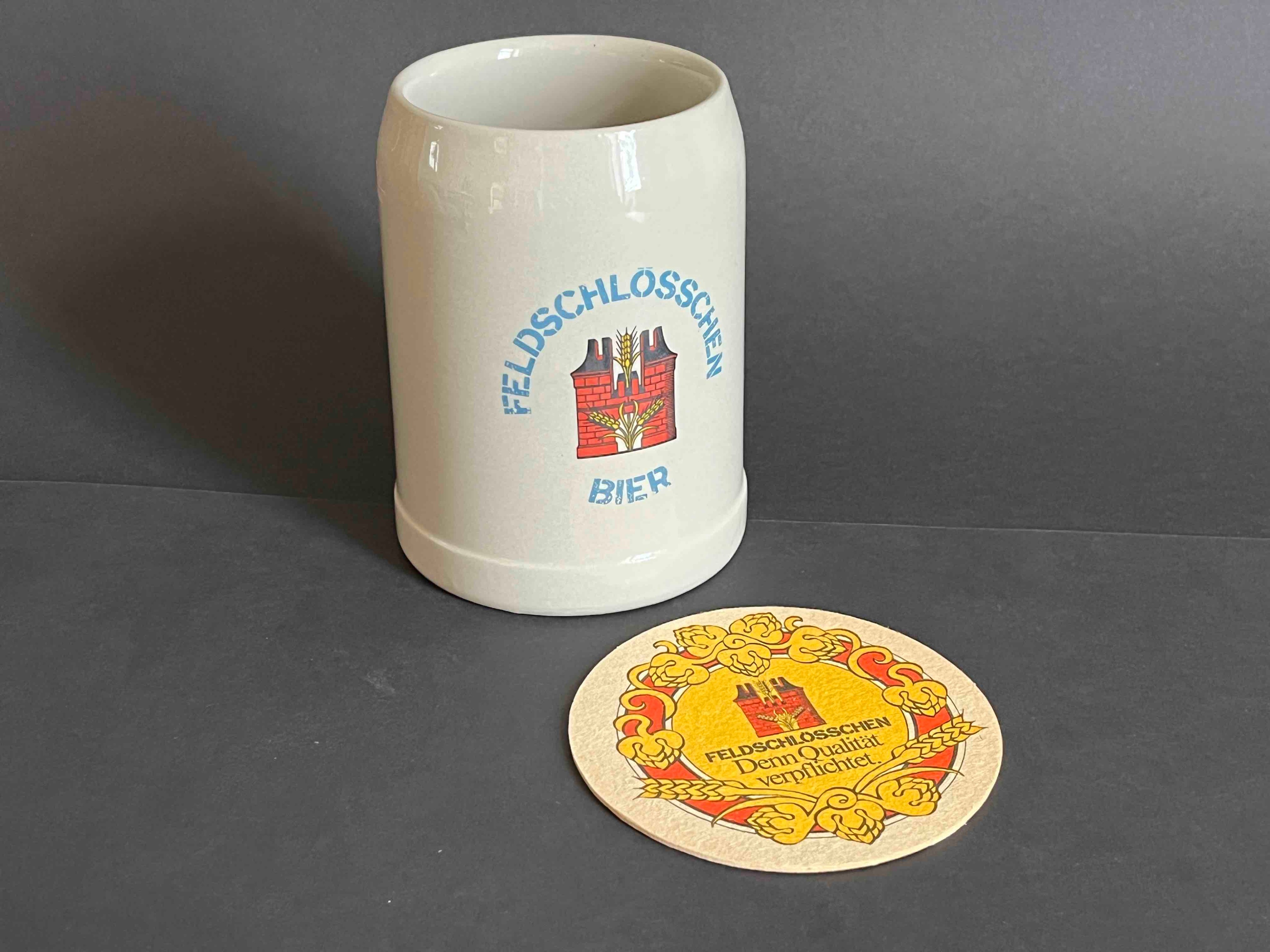 Bierkrug und Bierfilz "Feldschlösschen" Brauerei / Rheinfelden