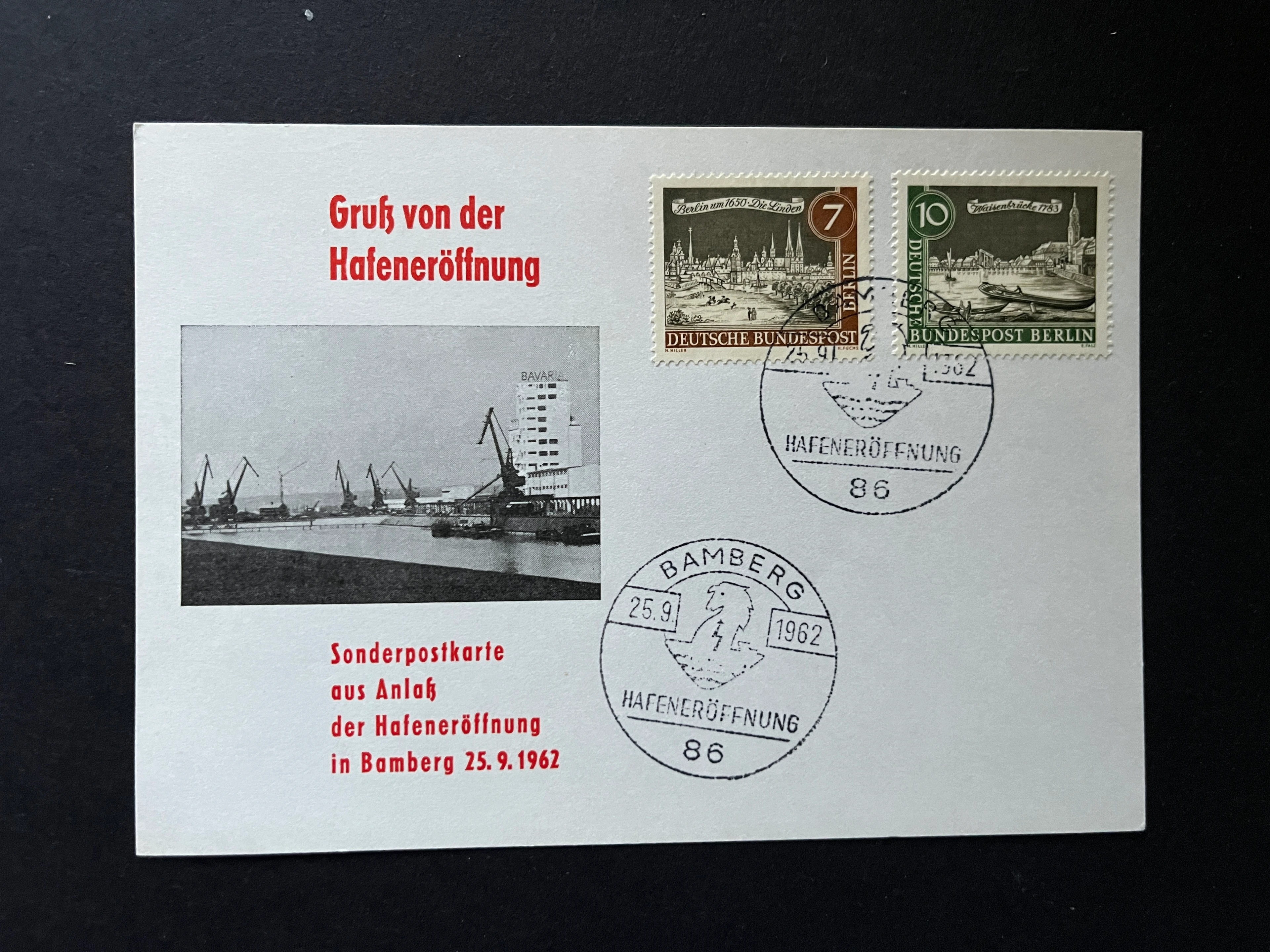 SonderPostkarte Bundespost Berlin Hafeneröffnung Bamberg gestempelt 1962