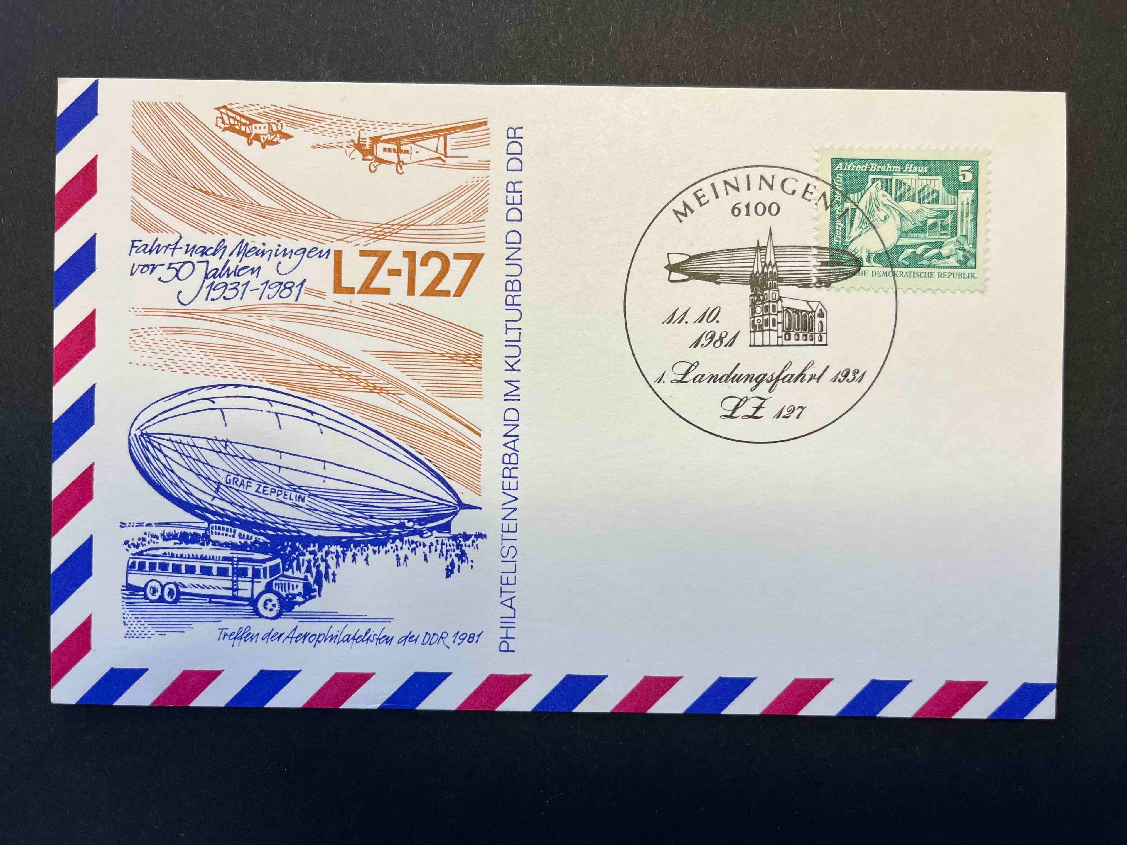 Deutsche Demokratische Republik Brief "Treffen der Aerophilatelisten der DDR 1981" gestempelt "211.10.1981" Meiningen