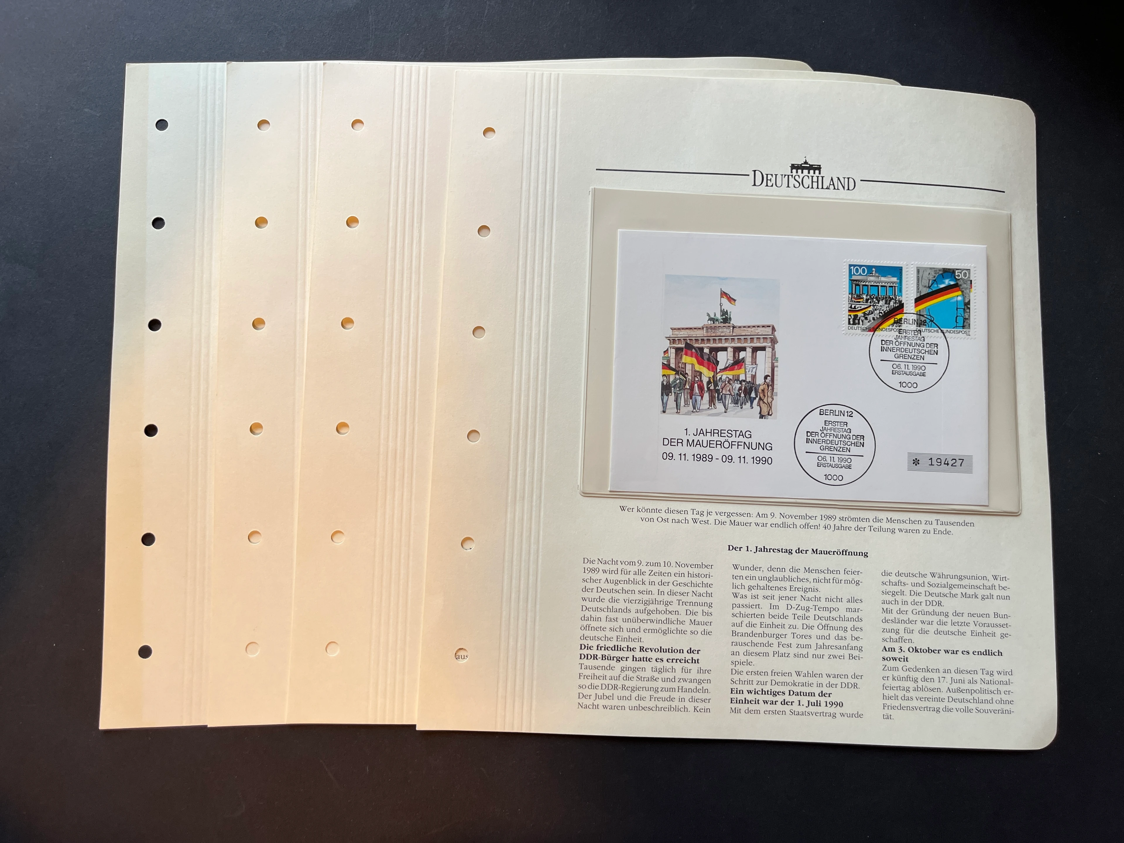 1x Ersttagsbrief auf Vordruckseite für Album  "1. Jahrestag der Maueröffnung 1990"