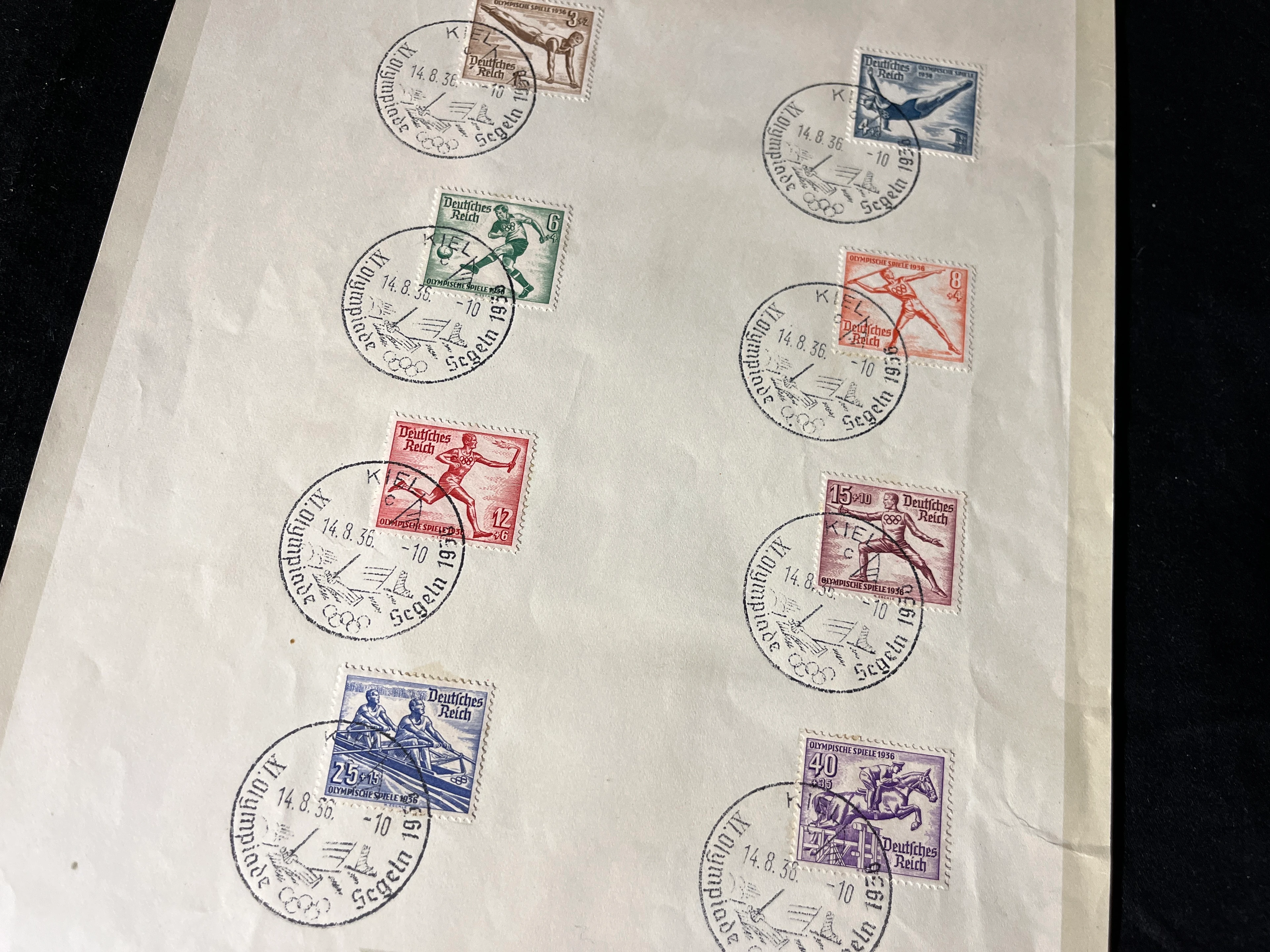 Schmuckblatt Sonderbriefmarken der Reichspost für die XI. Olympischen Spiele 1936