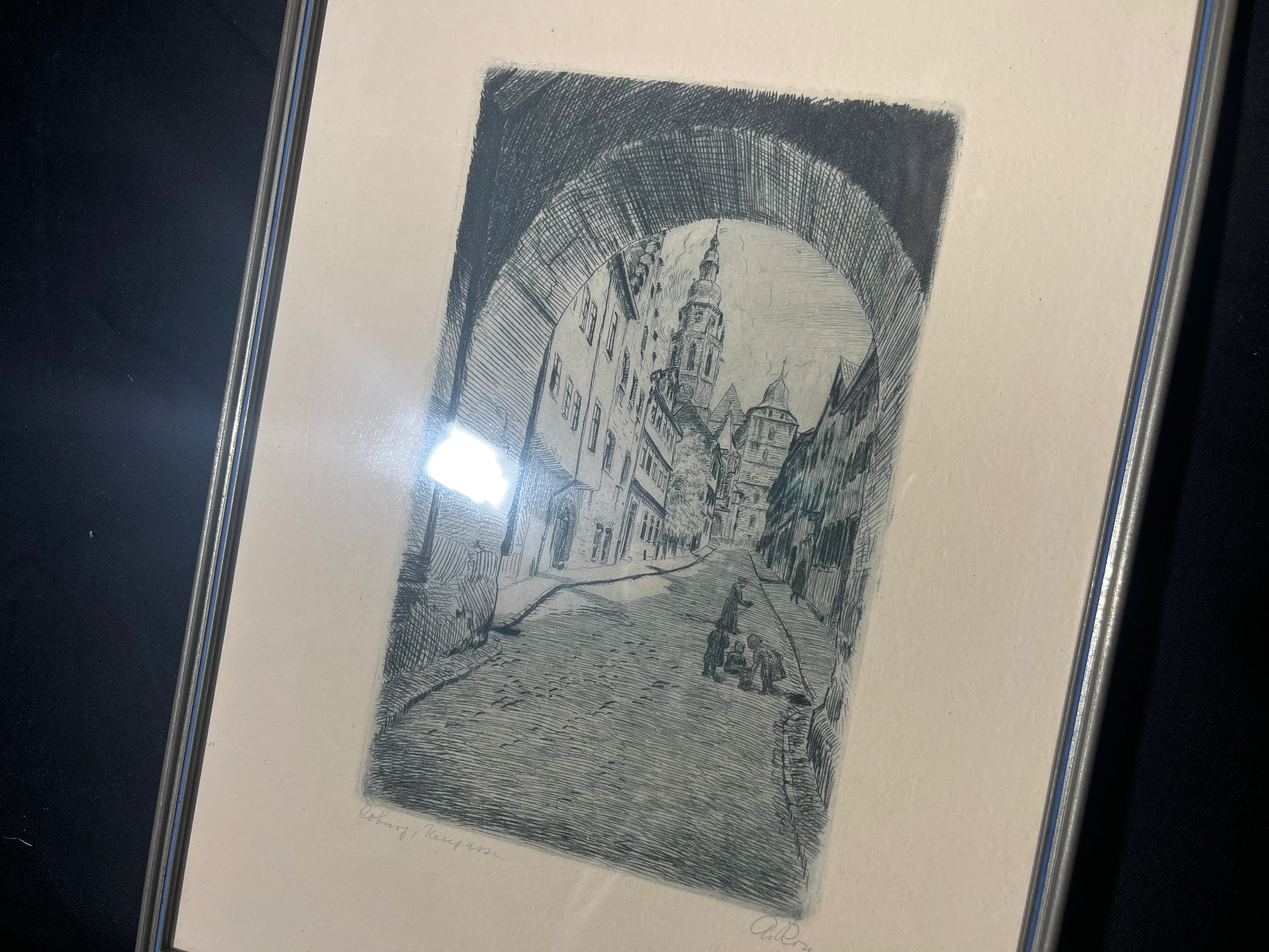 Radierung von Arthur Rose - Neugasse in Coburg