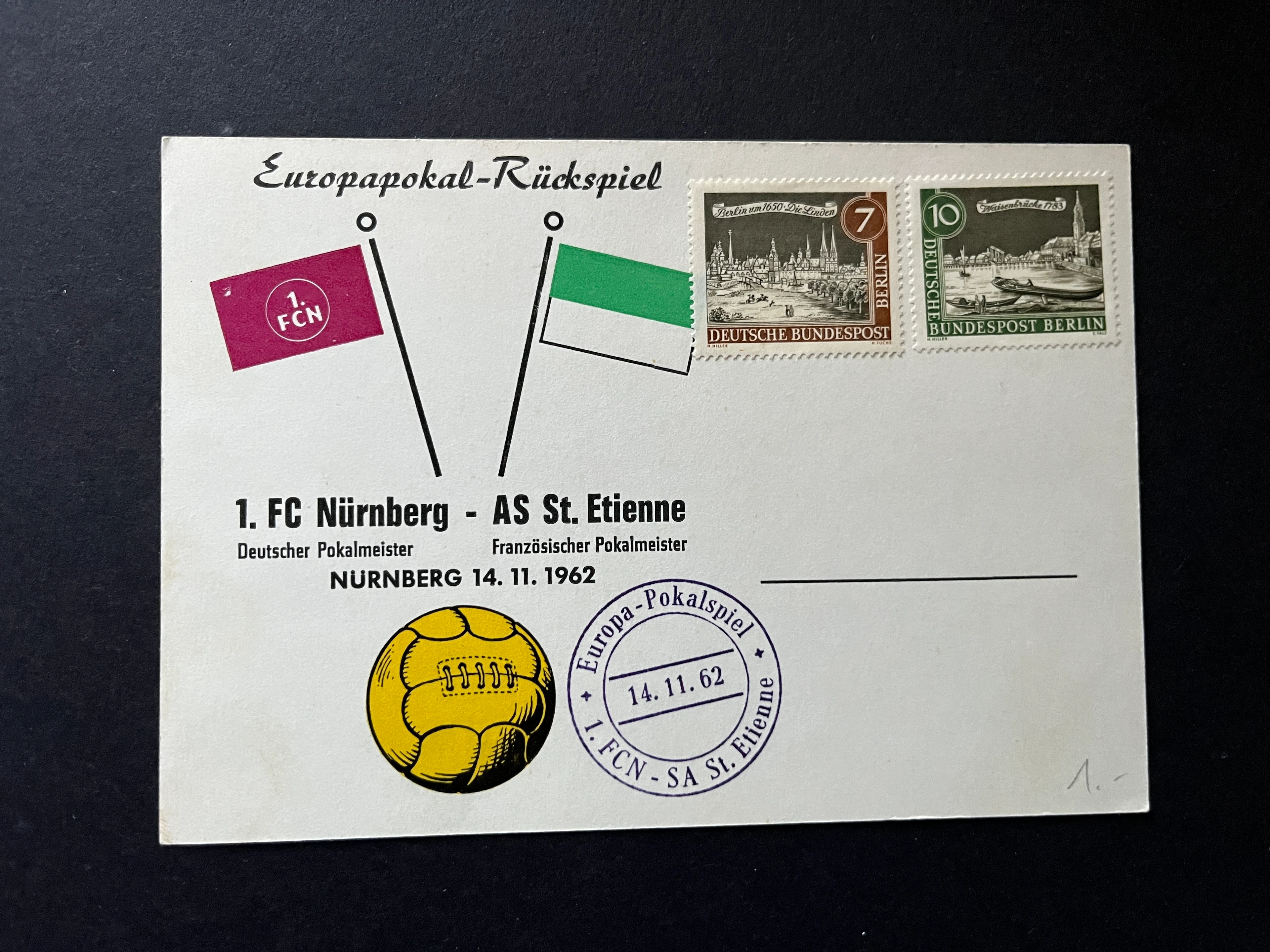 SonderPostkarte Bundespost Berlin "Europapokal 1962" gestempelt 1962