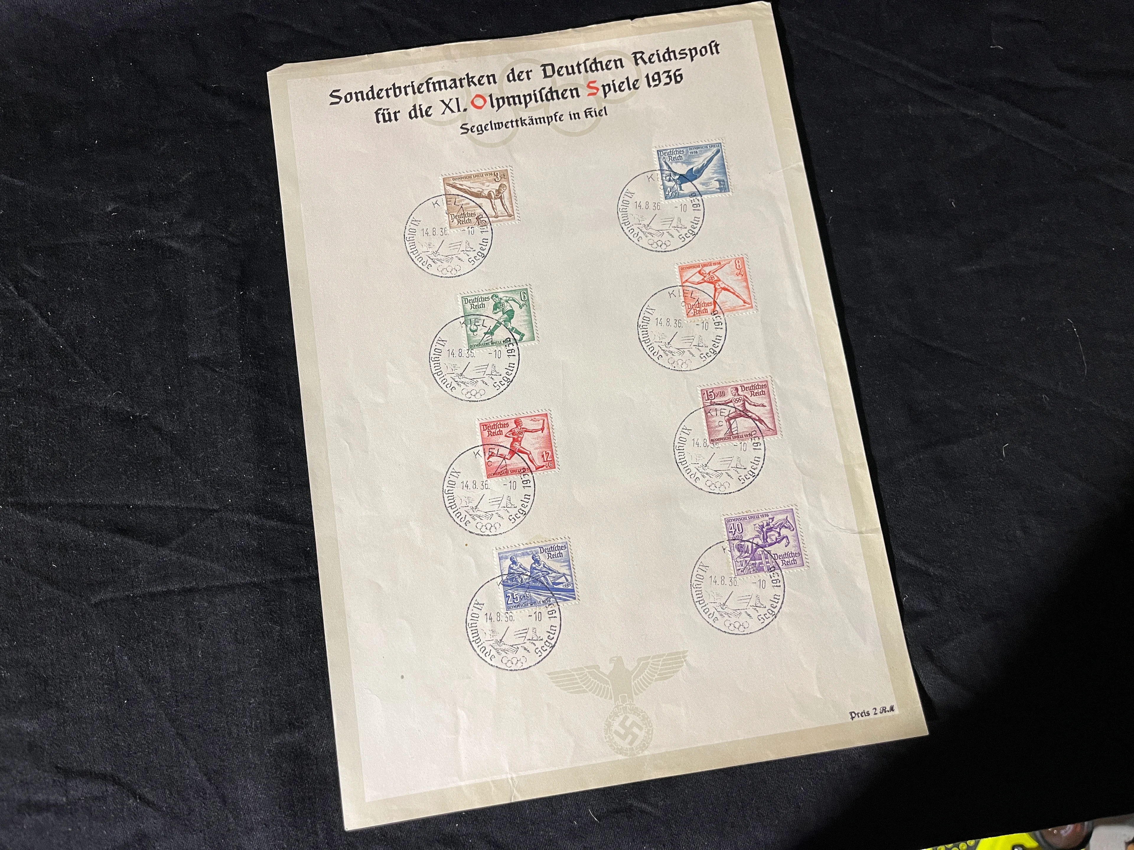 Schmuckblatt Sonderbriefmarken der Reichspost für die XI. Olympischen Spiele 1936