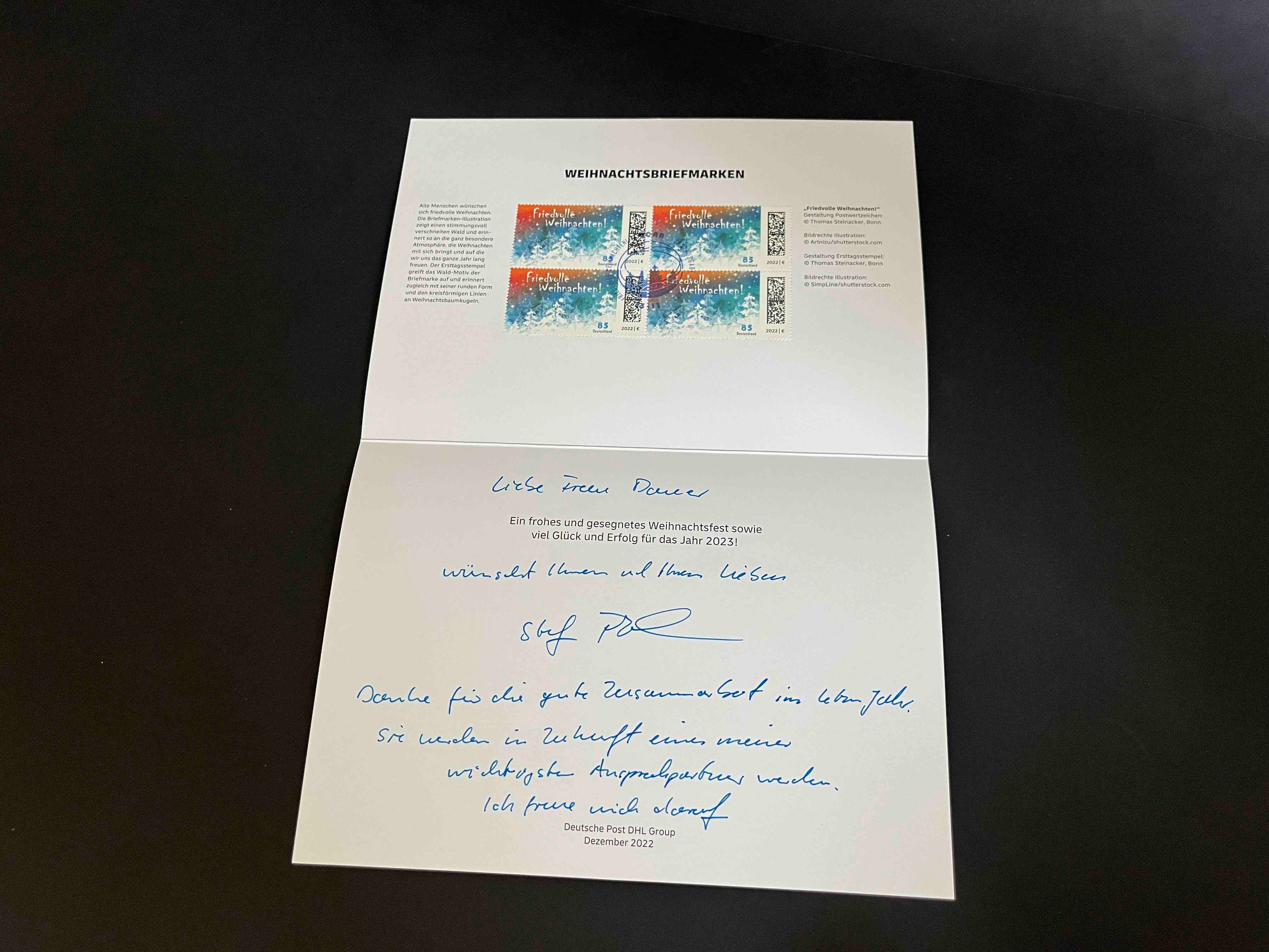 Weihnachtskarte der Deutschen Post DHL Group Dezember 2022