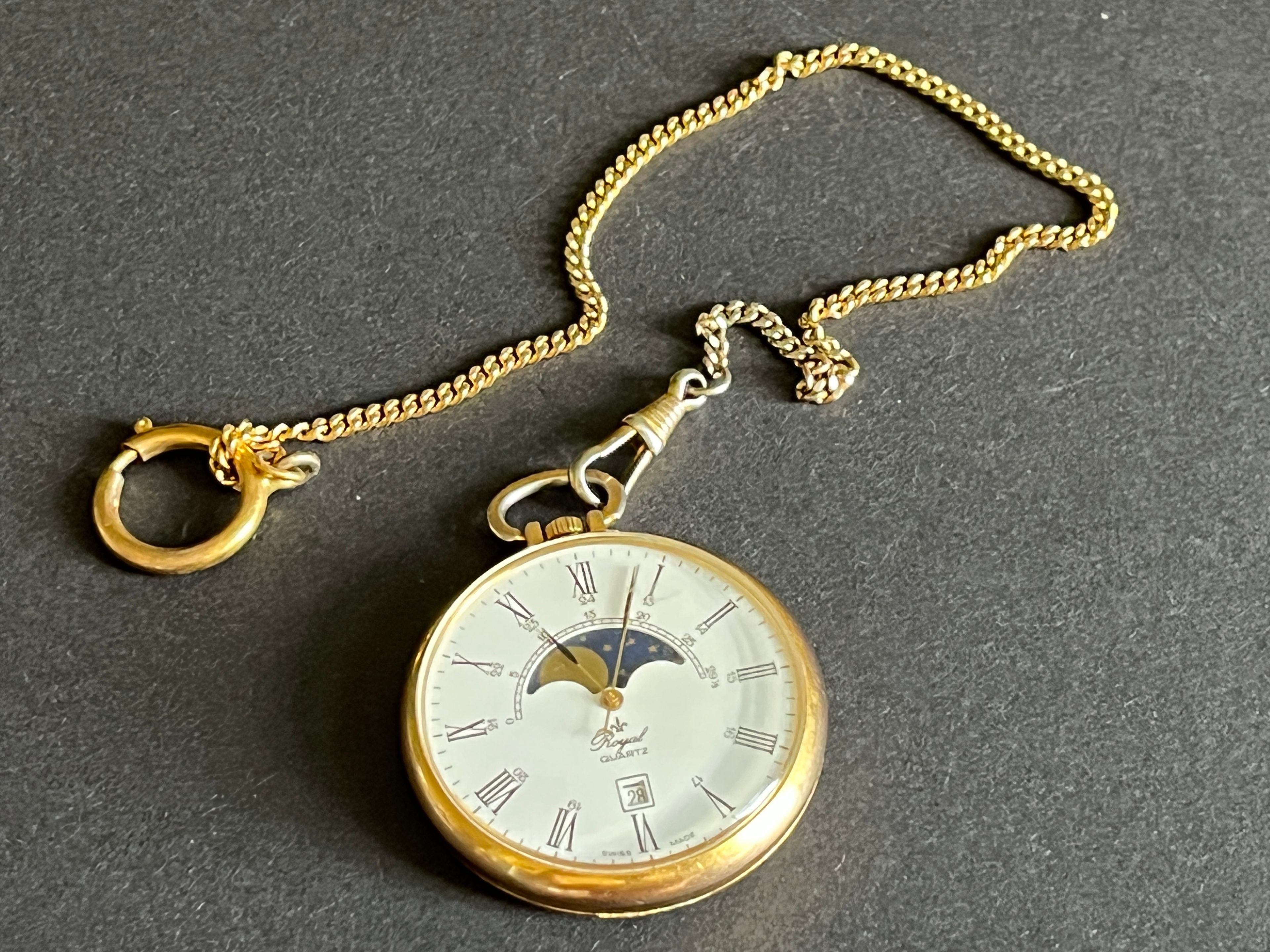 Taschenuhr an Kette "Royal Quartz" mit Mondphasenanzeige