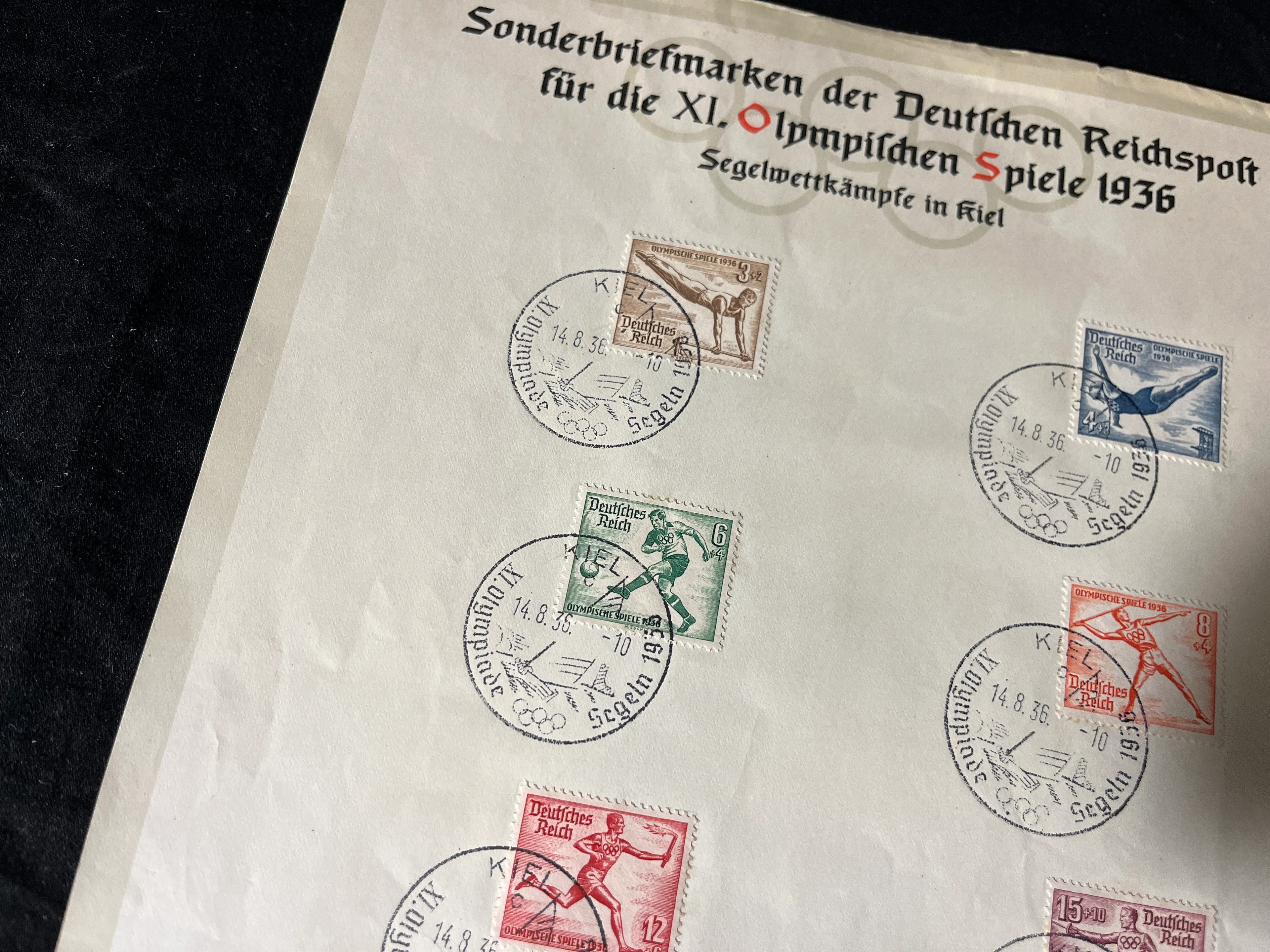 Schmuckblatt Sonderbriefmarken der Reichspost für die XI. Olympischen Spiele 1936