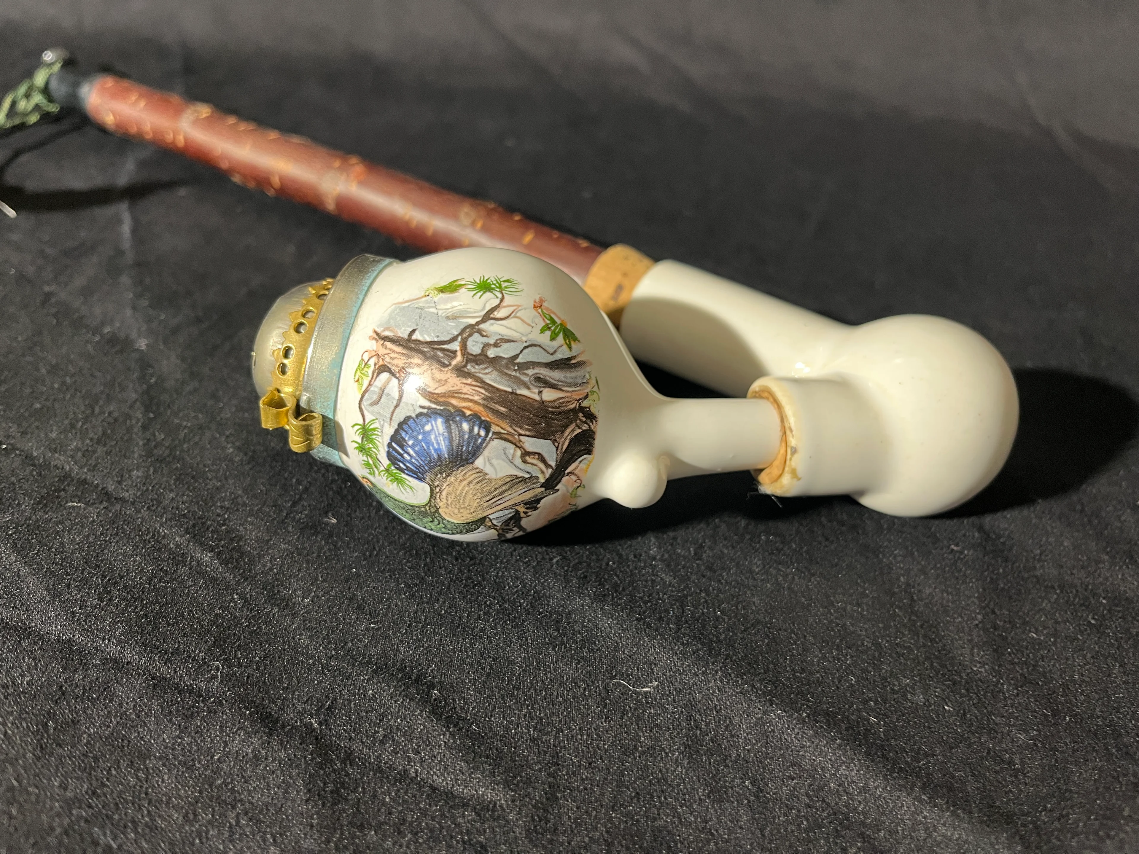 Porzellanpfeife 19. Jhd mit Jagdmotiv - ungebraucht