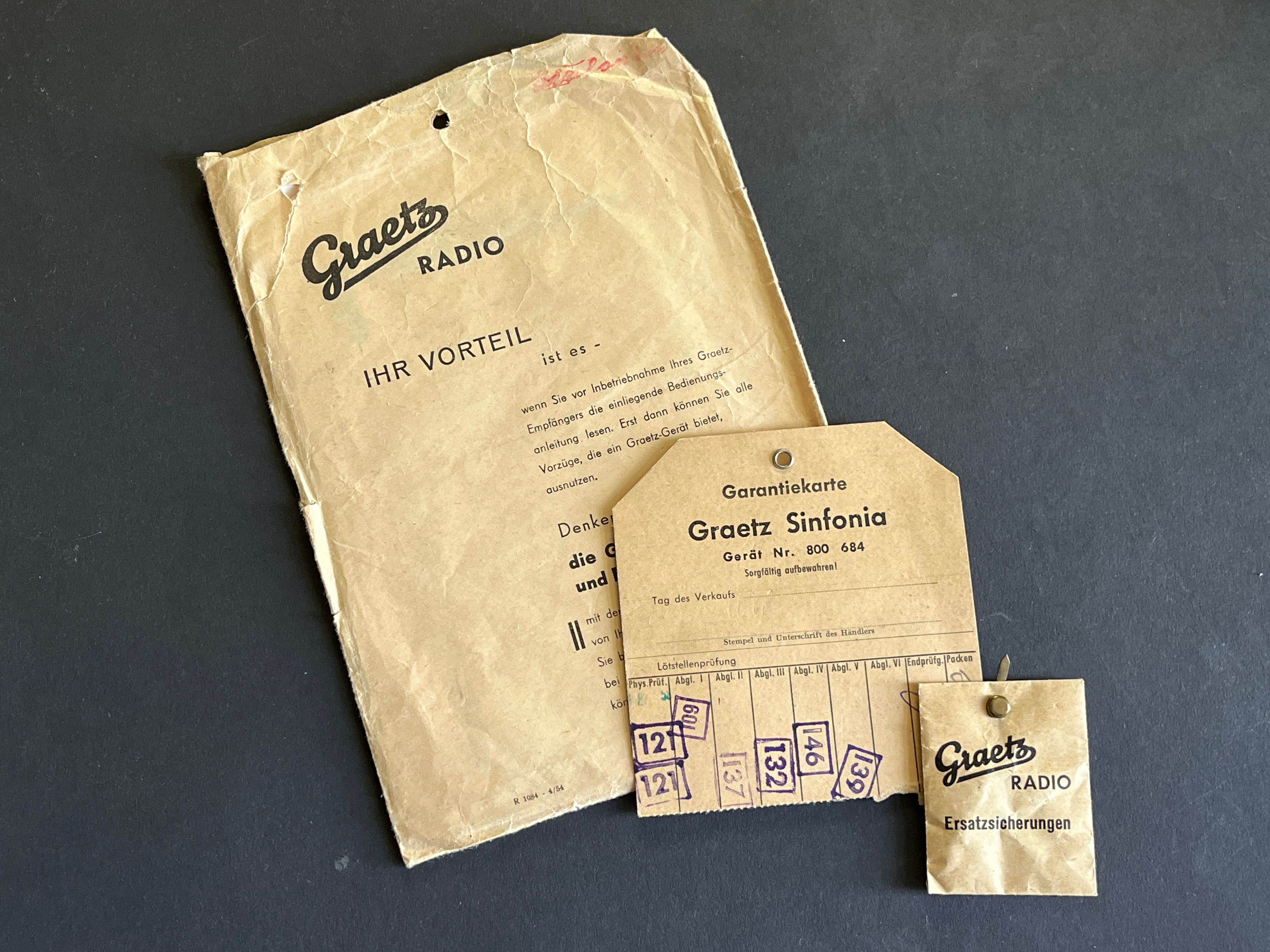 Bedienungsanleitung und Garantieurkunde für "GRAETZ Sinfonia" Modell 800 684