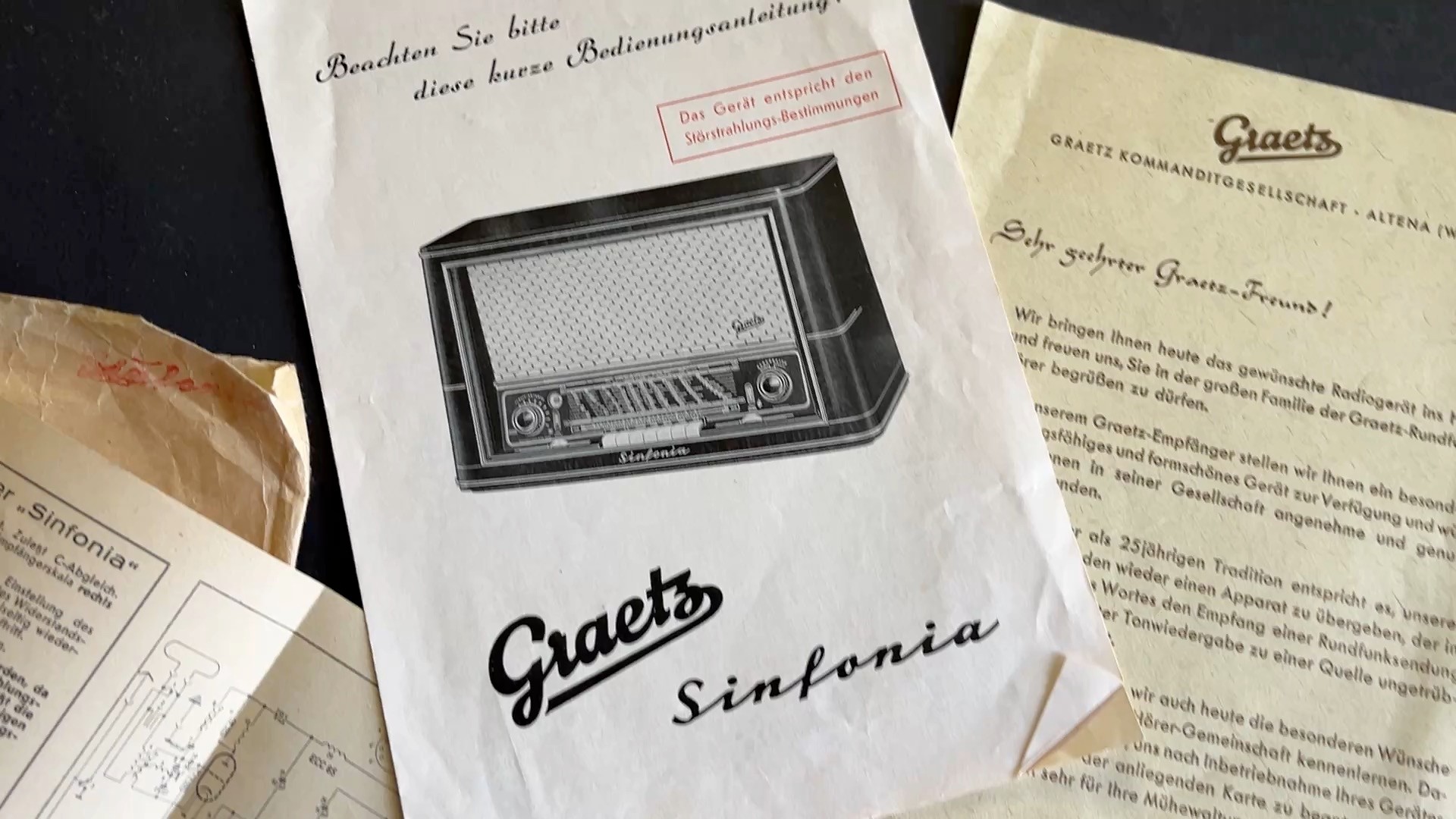 Bedienungsanleitung und Garantieurkunde für "GRAETZ Sinfonia" Modell 800 684