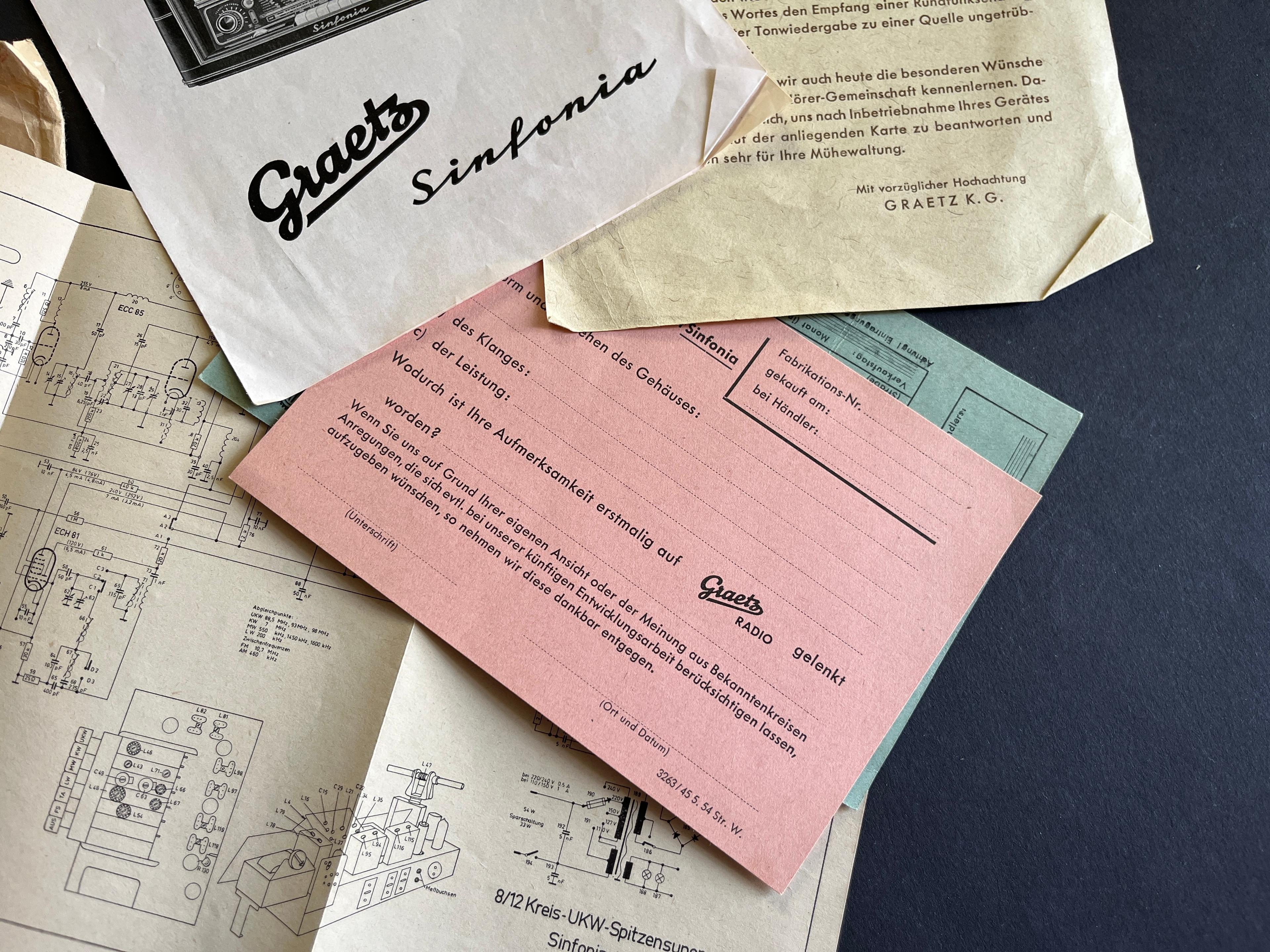 Bedienungsanleitung und Garantieurkunde für "GRAETZ Sinfonia" Modell 800 684